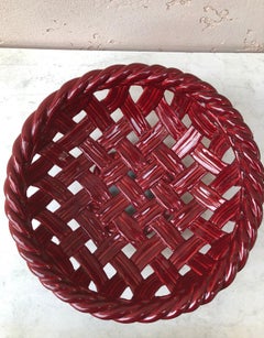 Large Red French Bowl or Basket Vallauris circa 1950
