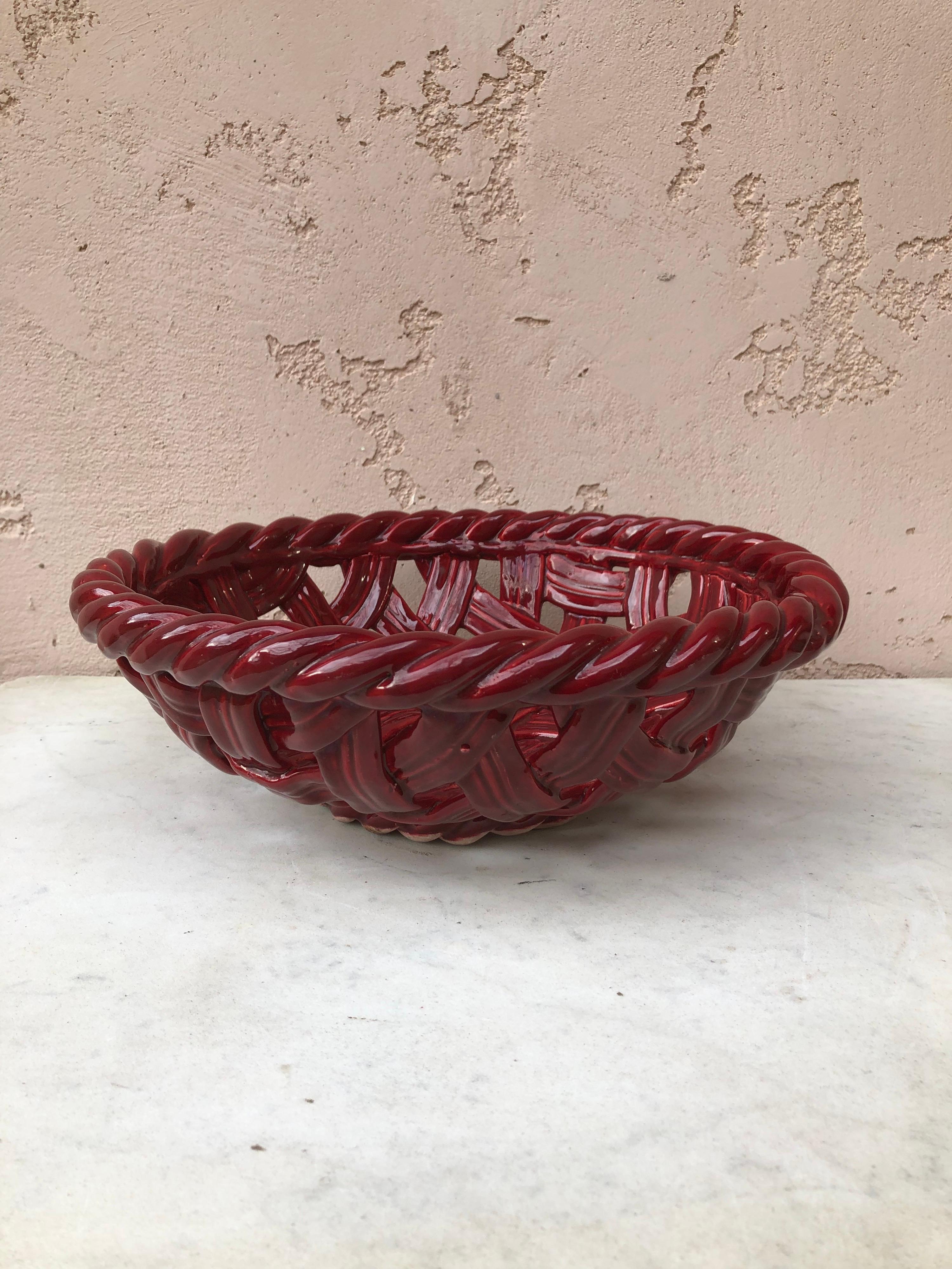 Mid-Century Modern Large Red French Bowl or Basket Vallauris circa 1950 For Sale