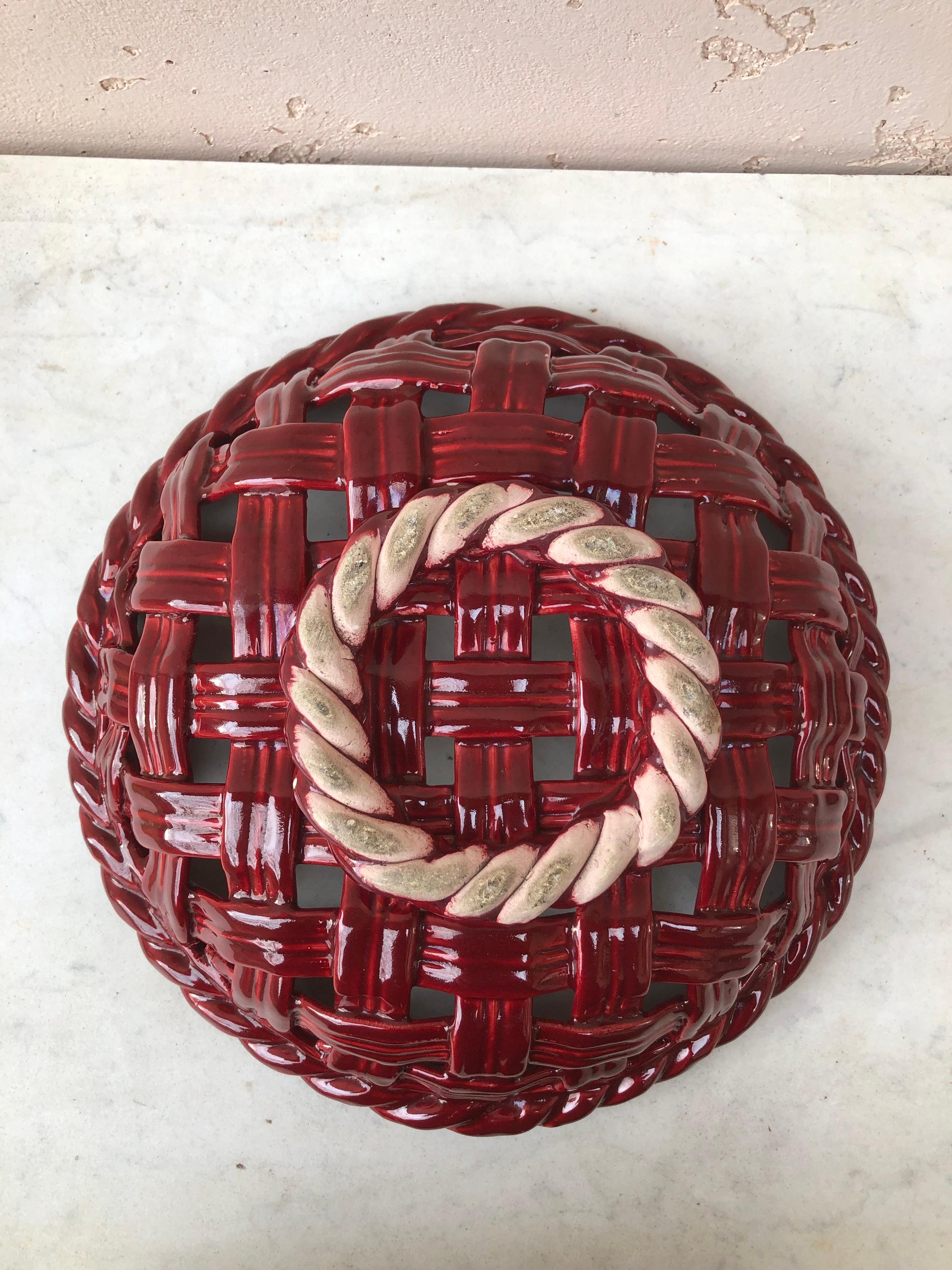 Large Red French Bowl or Basket Vallauris circa 1950 In Good Condition For Sale In Austin, TX