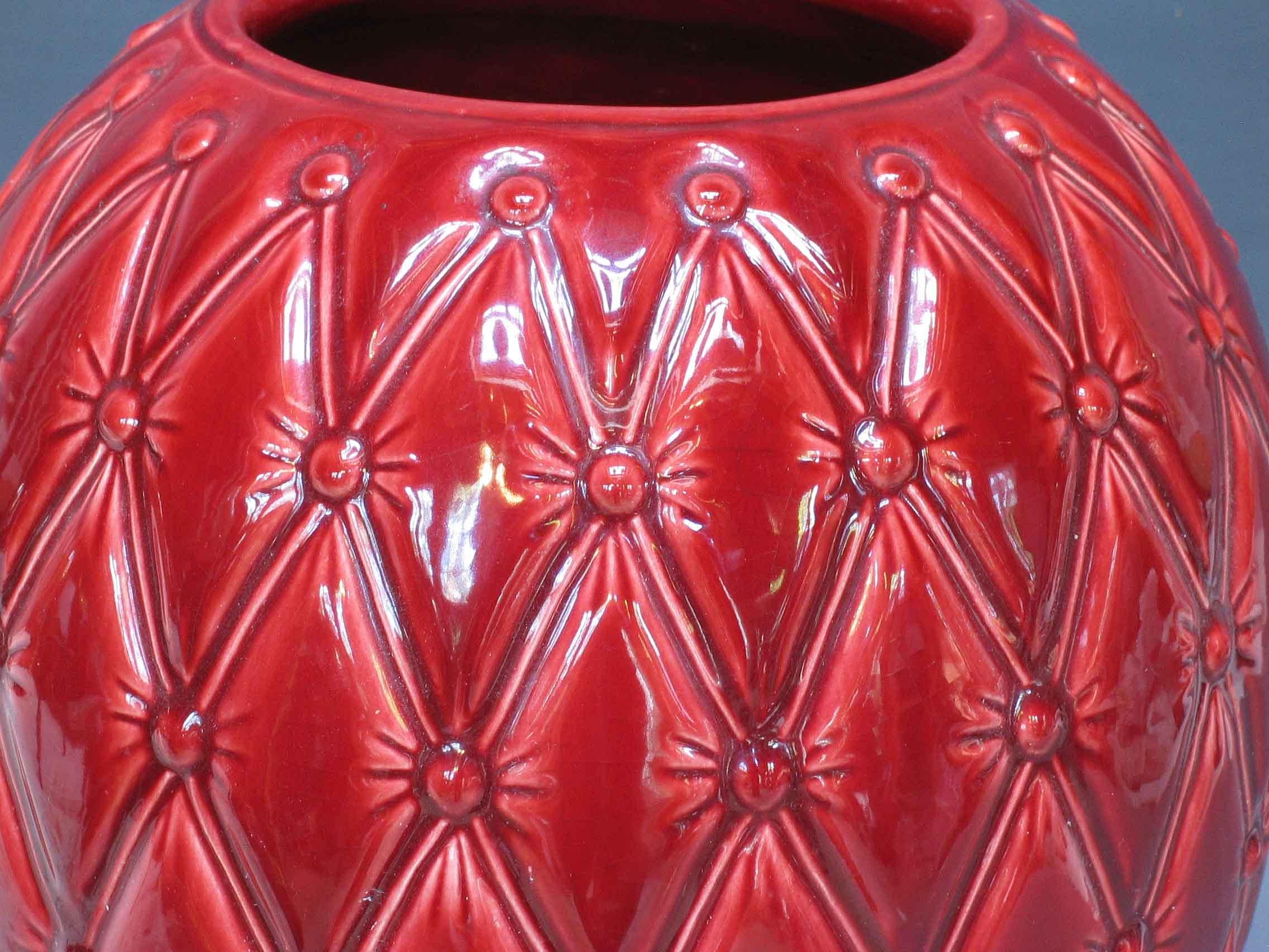 Hand-Crafted Large Red Glazed Art Studio Pottery Vase For Sale