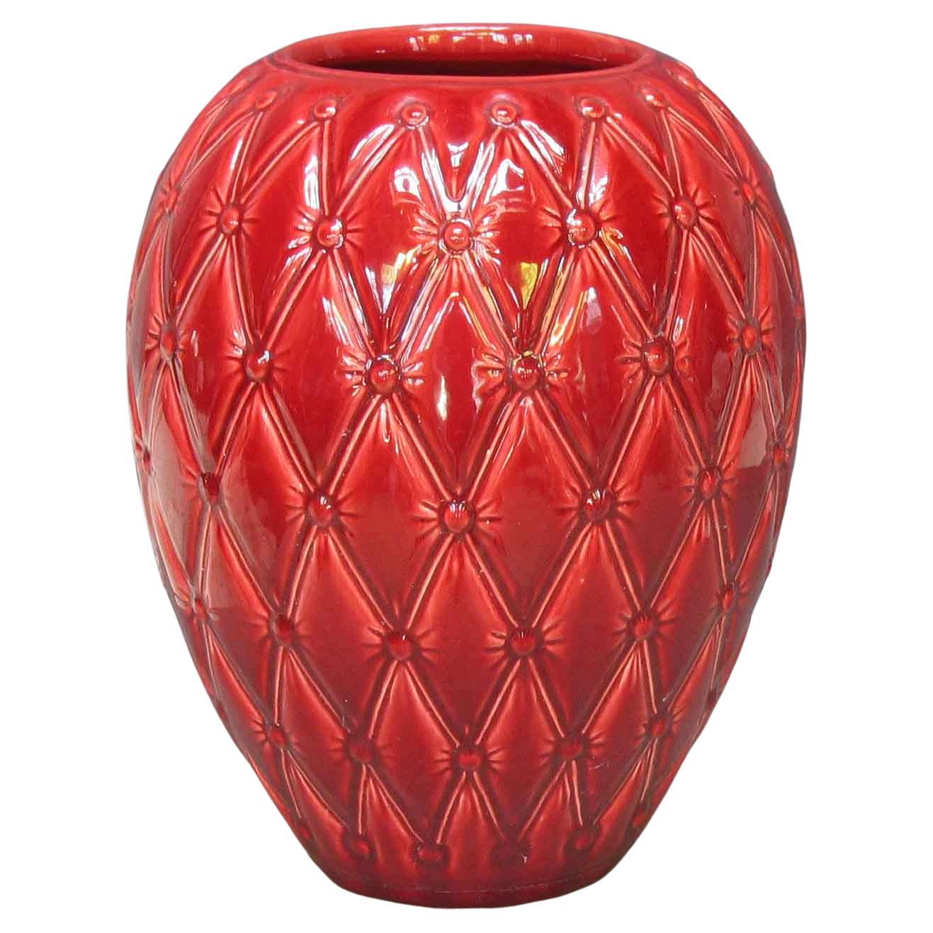 Grand vase en poterie de Studio Pottery à glaçure rouge