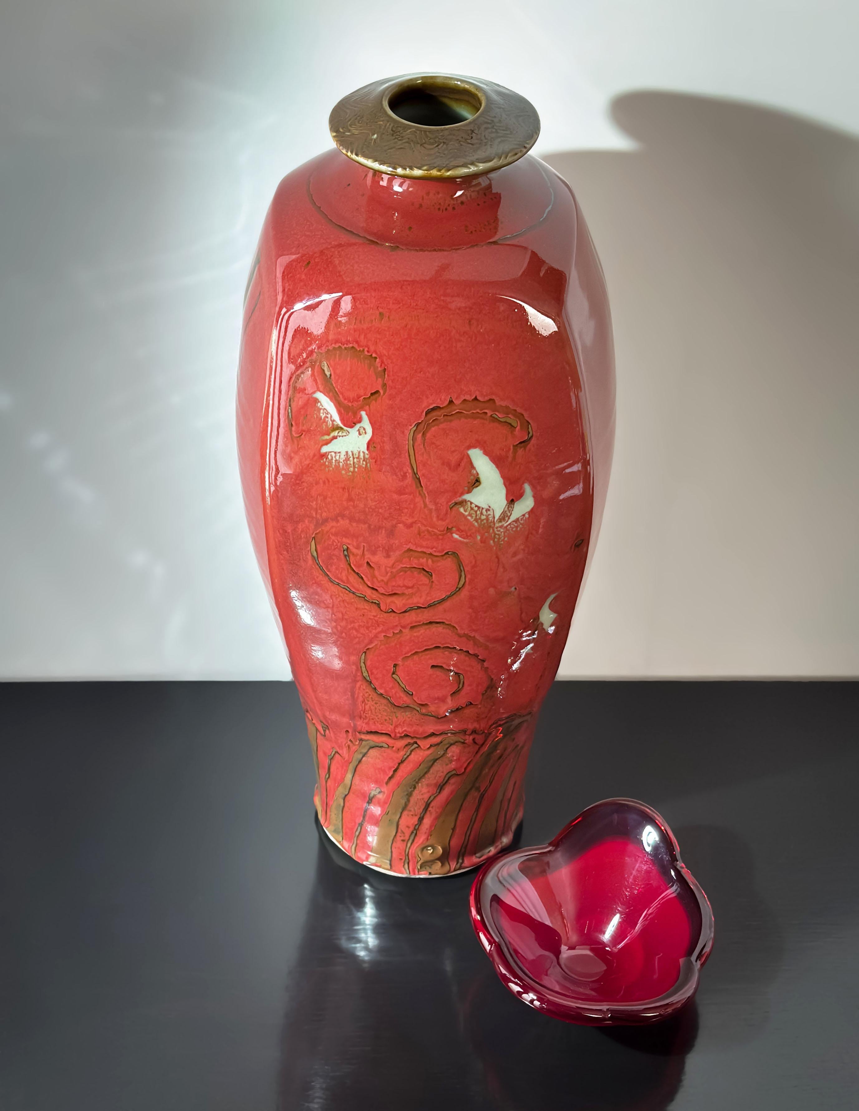 British Studio Pottery, Red Glazed Vase, Japanese-Style, David Frith, 1980s For Sale 3