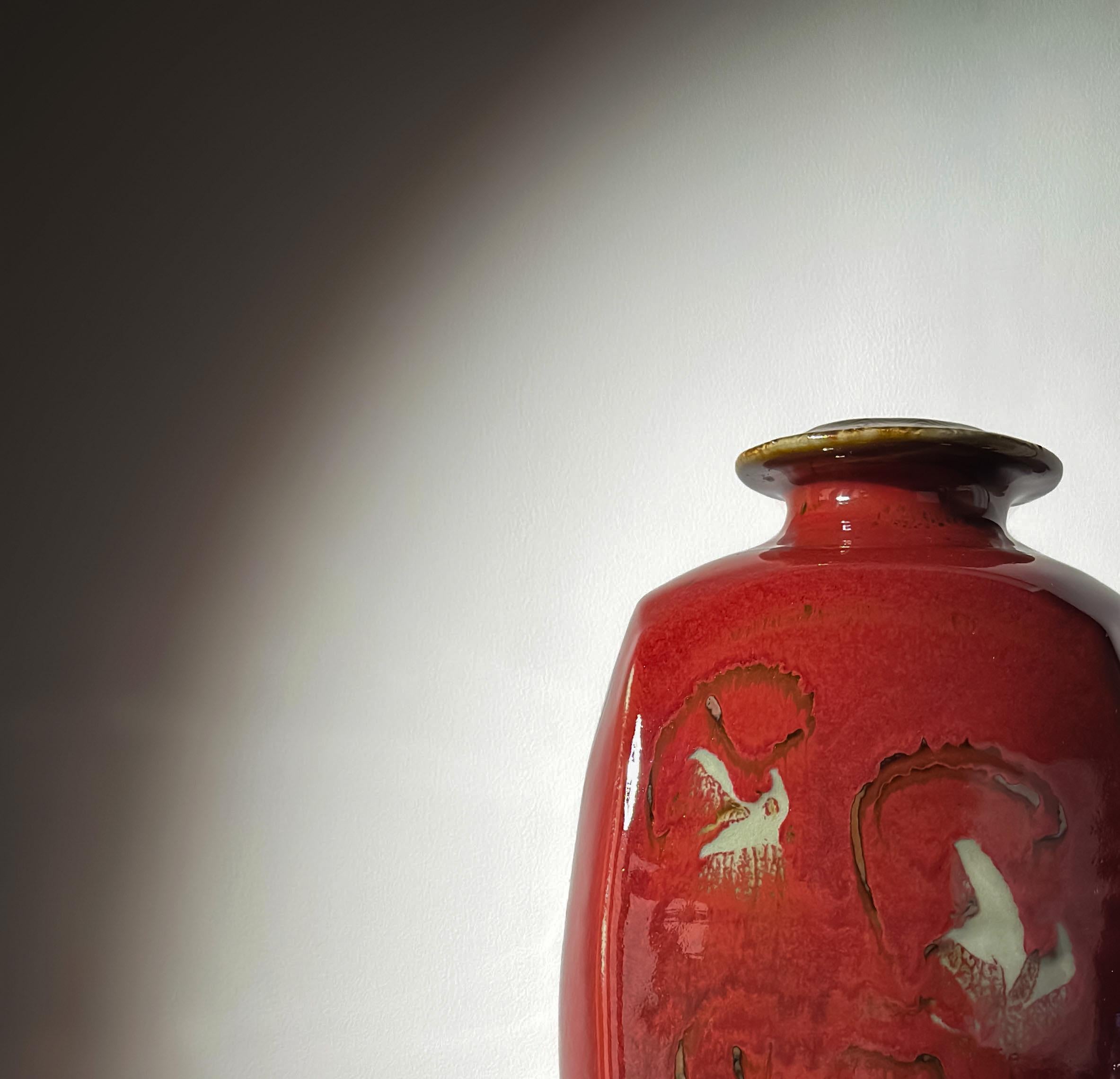Fired British Studio Pottery, Red Glazed Vase, Japanese-Style, David Frith, 1980s For Sale