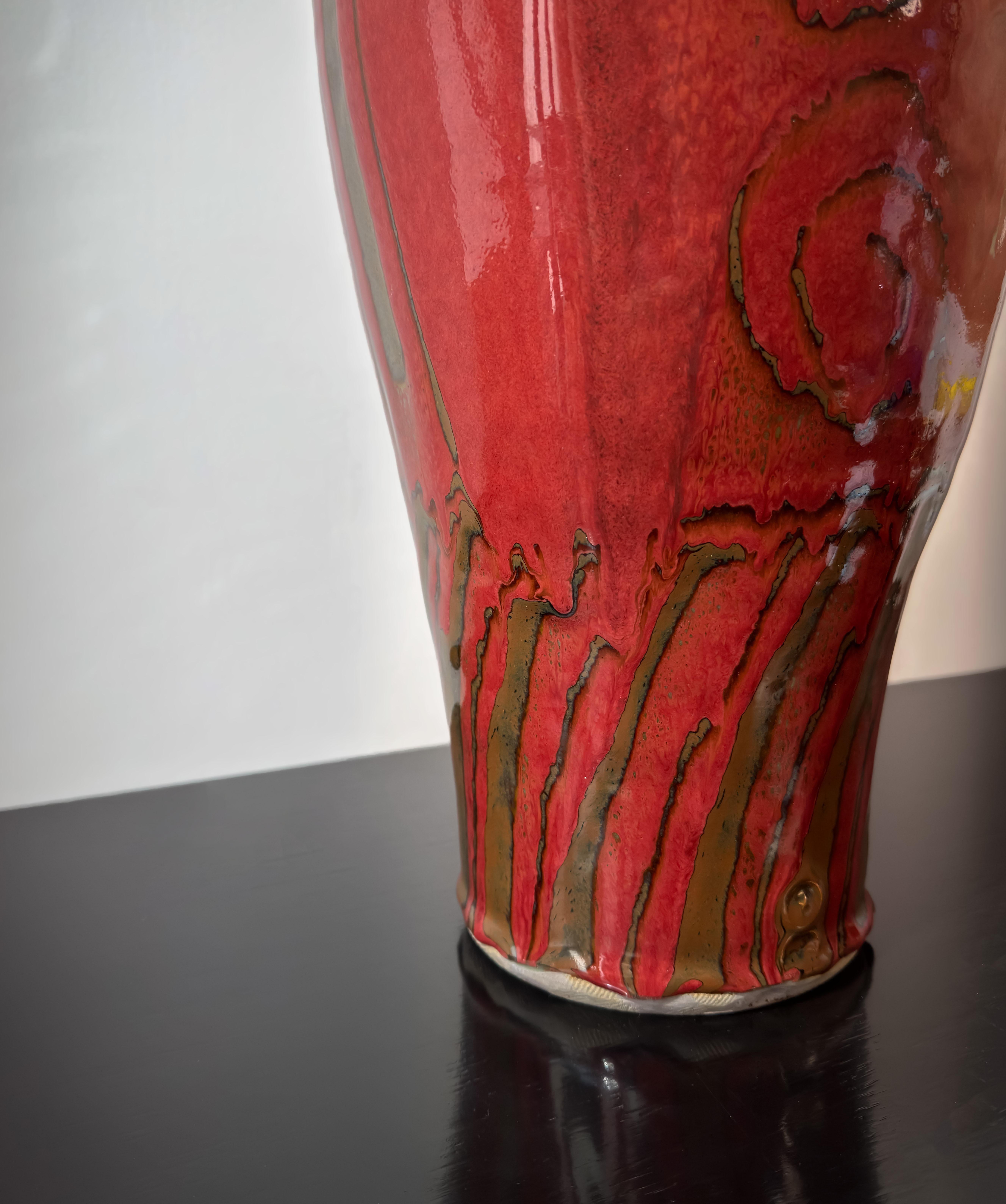 British Studio Pottery, Red Glazed Vase, Japanese-Style, David Frith, 1980s For Sale 1