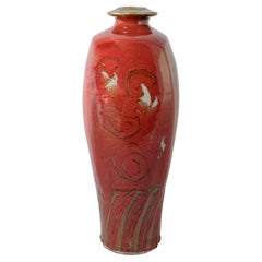 Tall Red Glazed Studio Pottery Vase, Japanese-Inspired, David Frith, 1980s
