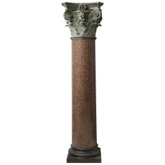 Vintage Large Red Granite and Bronze Column in Neoclassical Style