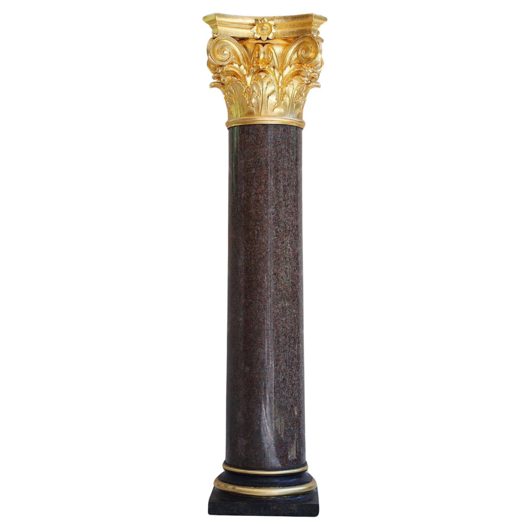 Large Red Granite and Gilt Bronze Column in Neoclassical style For Sale