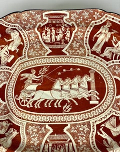 Large Red Greekware Platter with Well and Tree Made by Herculaneum, circa 1820