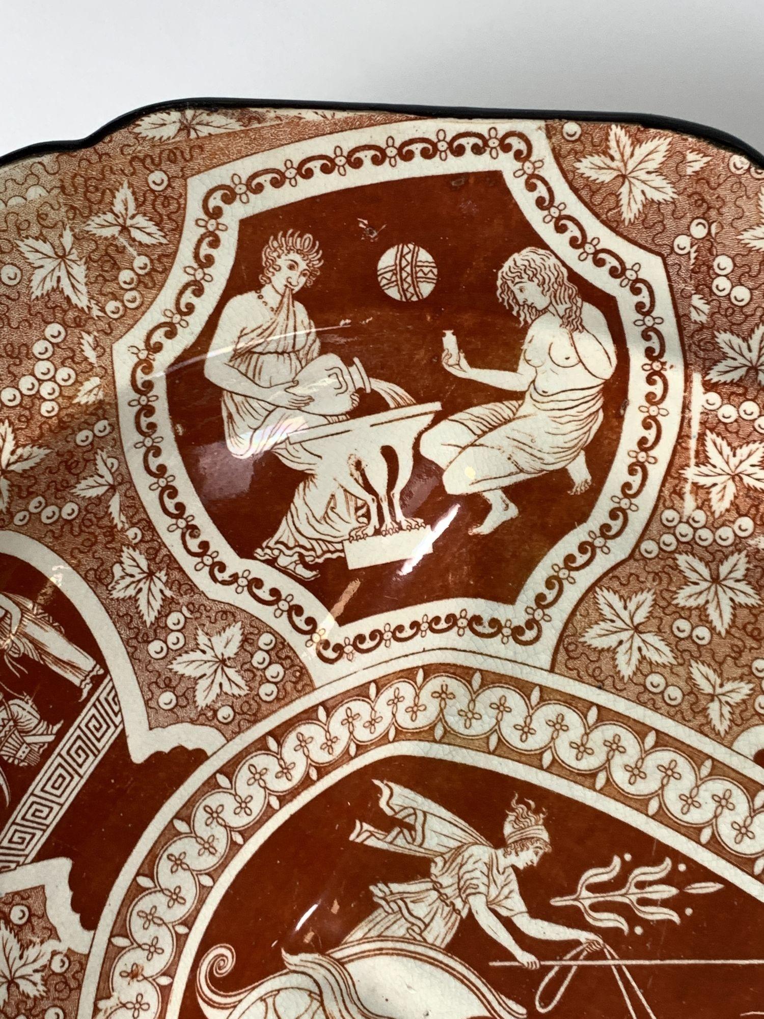 English Large Red Greekware Platter with Well and Tree Made by Herculaneum, circa 1820