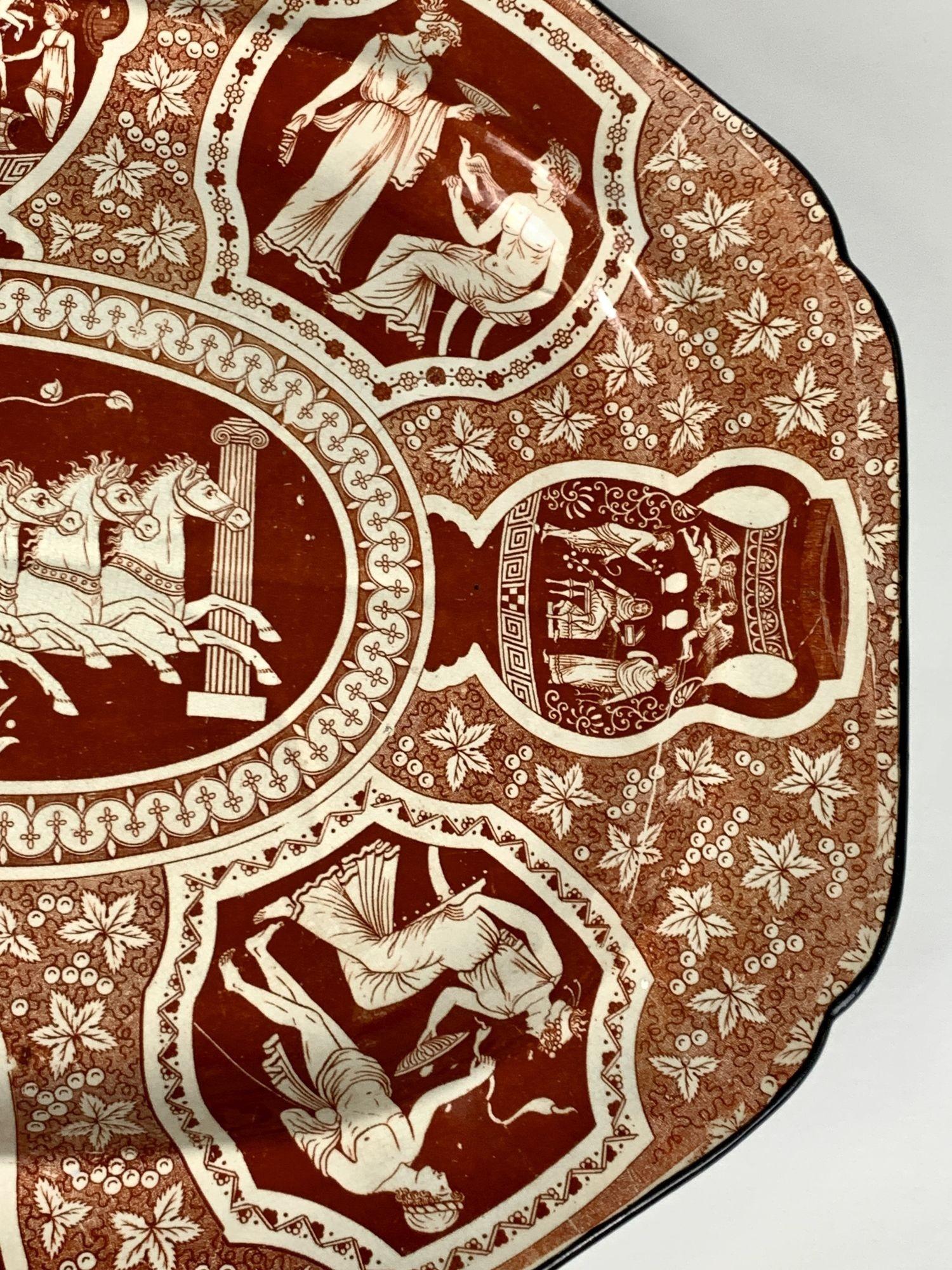 Large Red Greekware Platter with Well and Tree Made by Herculaneum, circa 1820 1