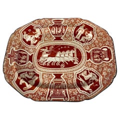 Antique Large Red Greekware Platter with Well and Tree Made by Herculaneum, circa 1820