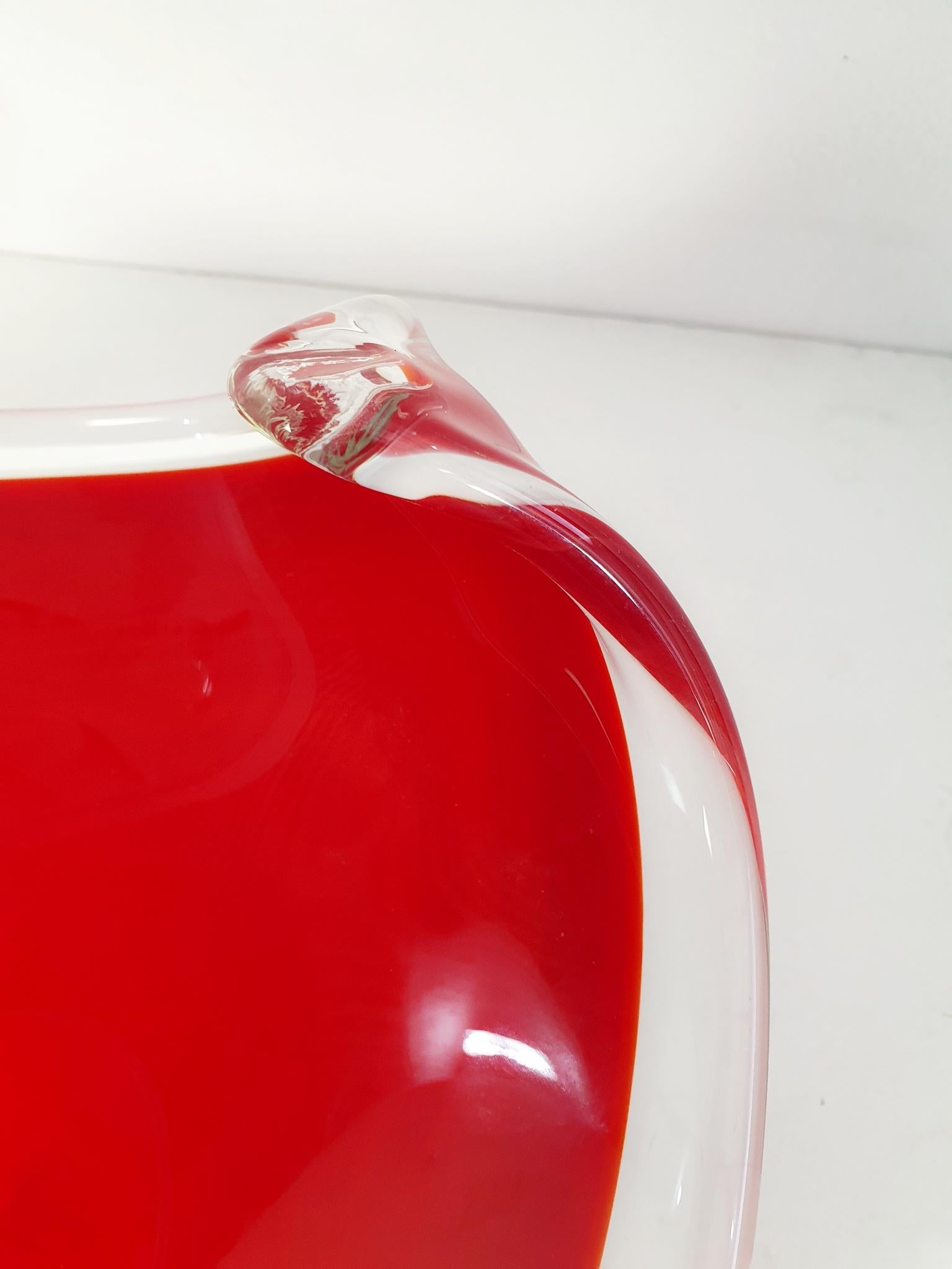 Murano Glass Large Red Handmade Murano Bowl, Italy For Sale