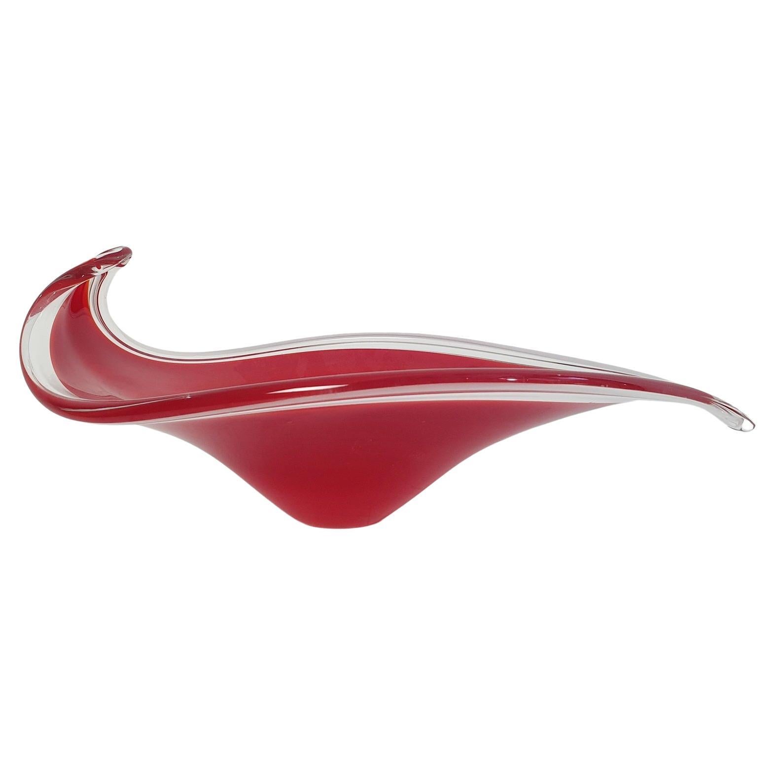 Grand bol rouge en verre de Murano fait main, Italie en vente