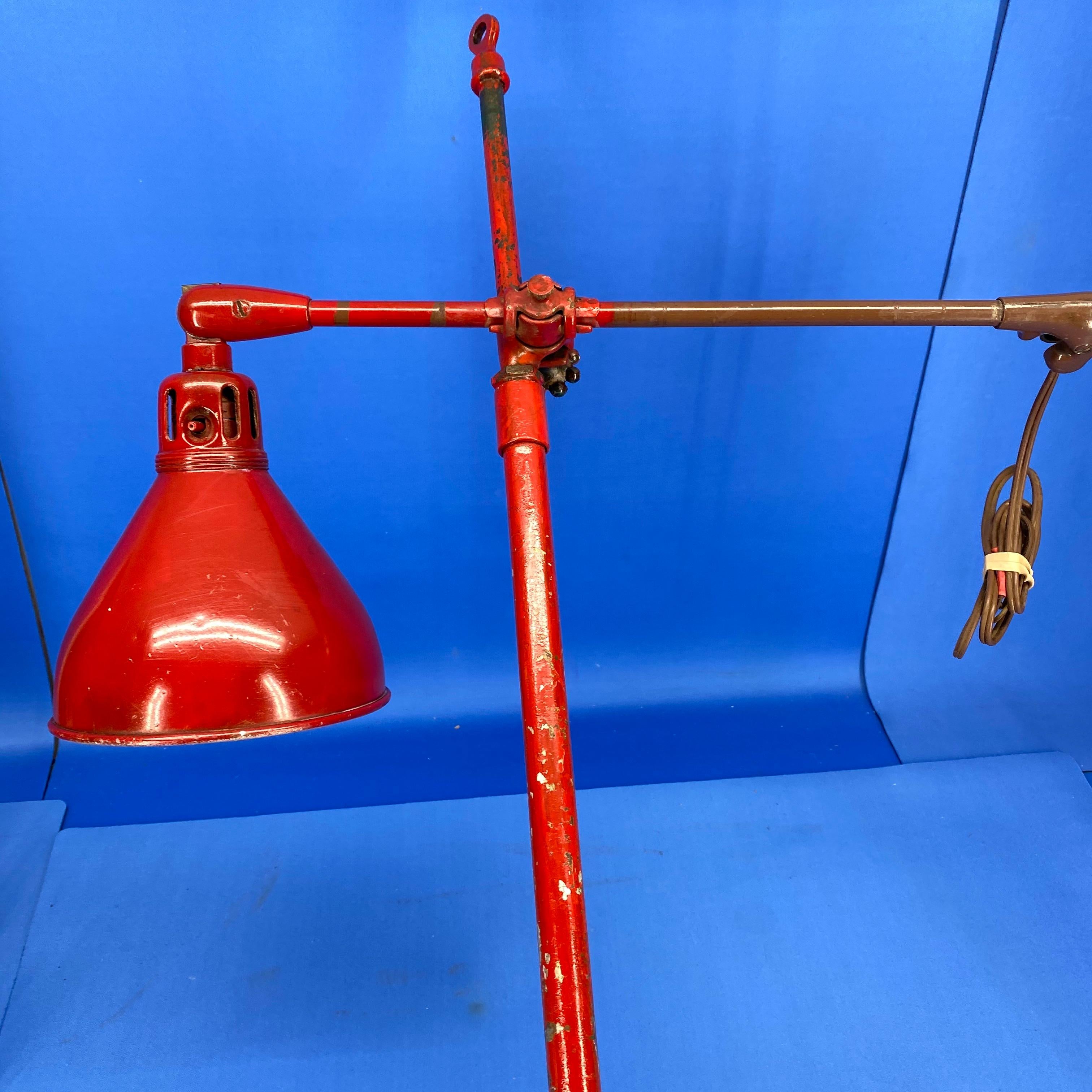 North American Large Red Industrial Metal Floor Lamp By O. C. White