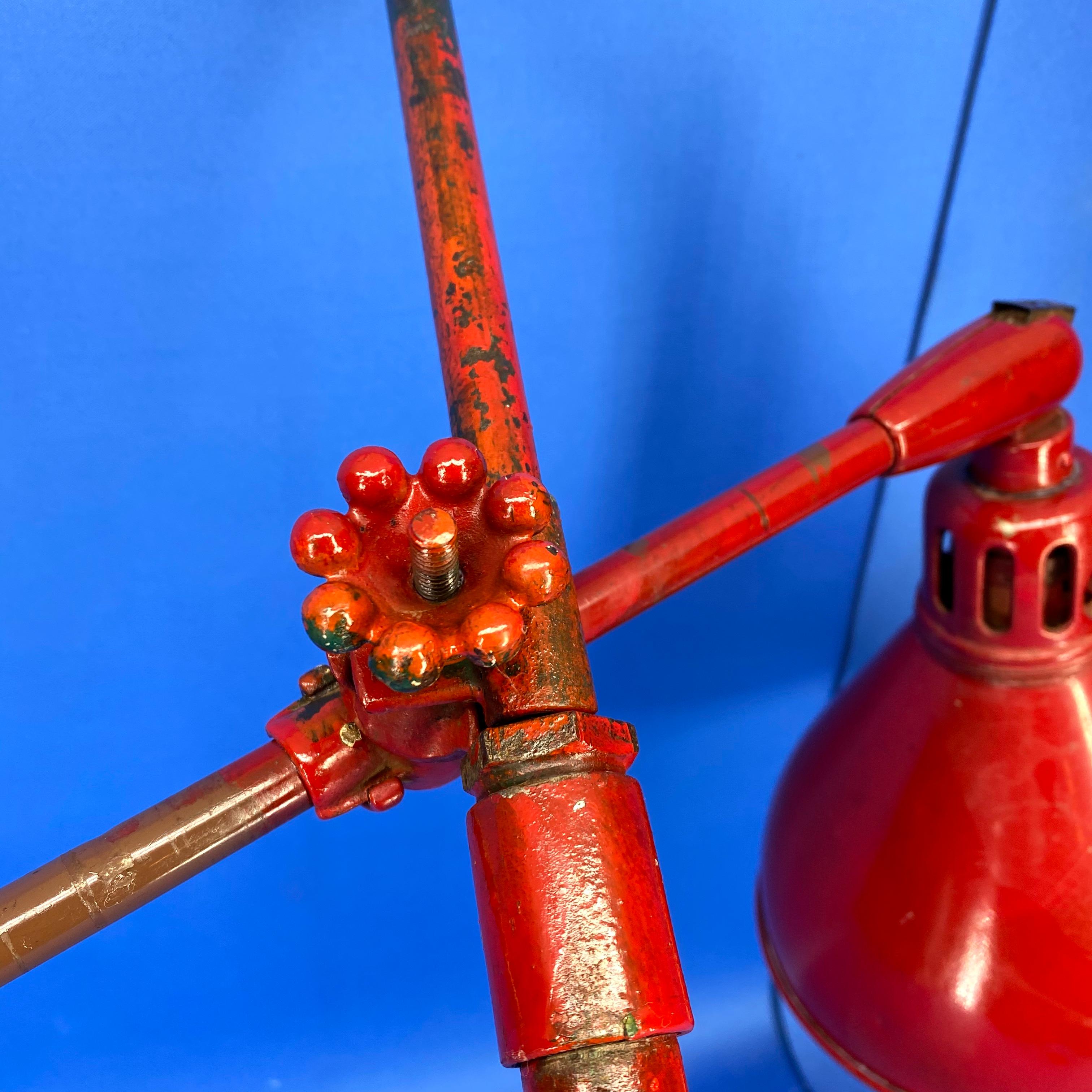 Large Red Industrial Metal Floor Lamp By O. C. White In Good Condition In Haddonfield, NJ