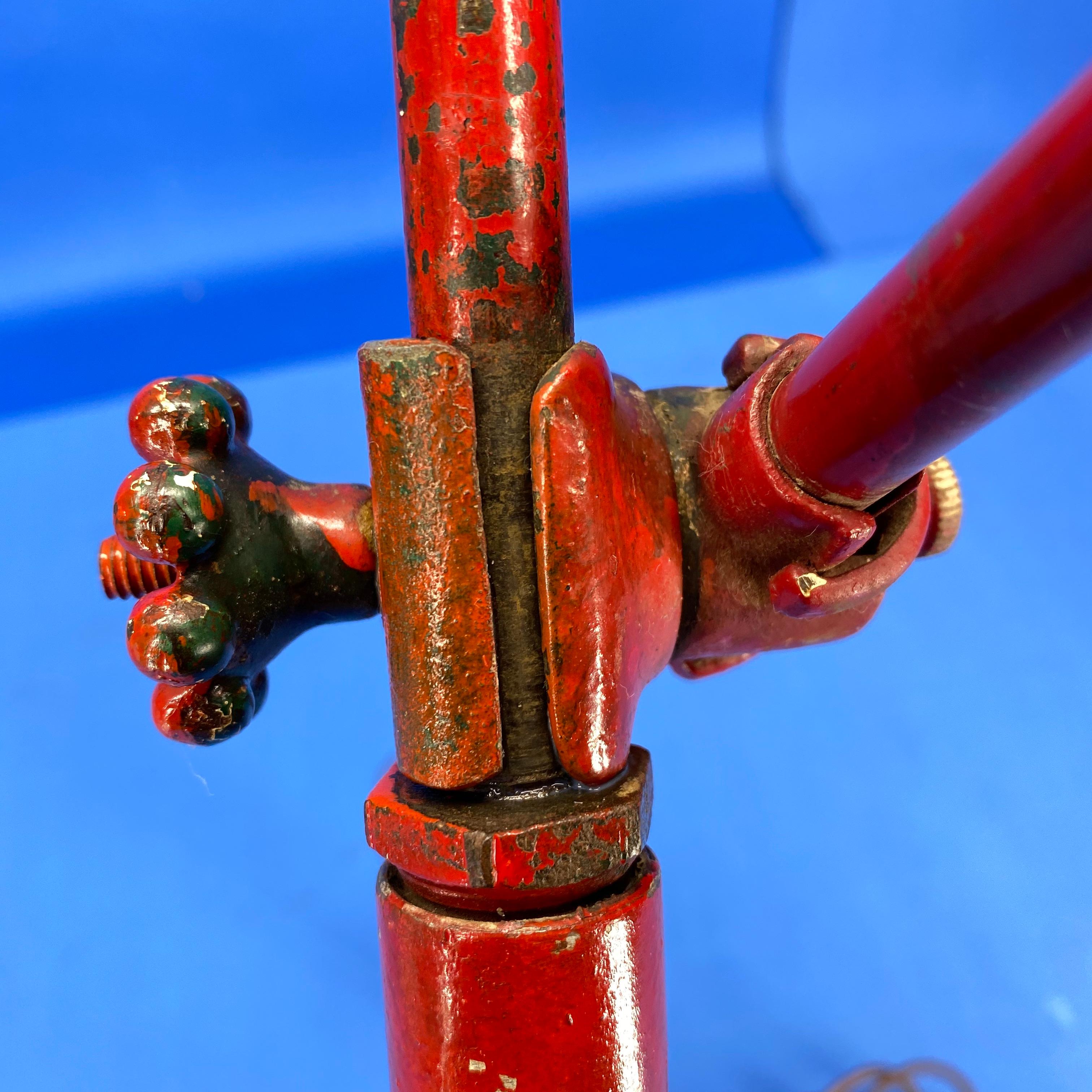 Early 20th Century Large Red Industrial Metal Floor Lamp By O. C. White