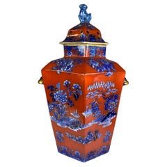 Large Red Ironstone Jar with Blue and Gold Decoration England Circa 1820