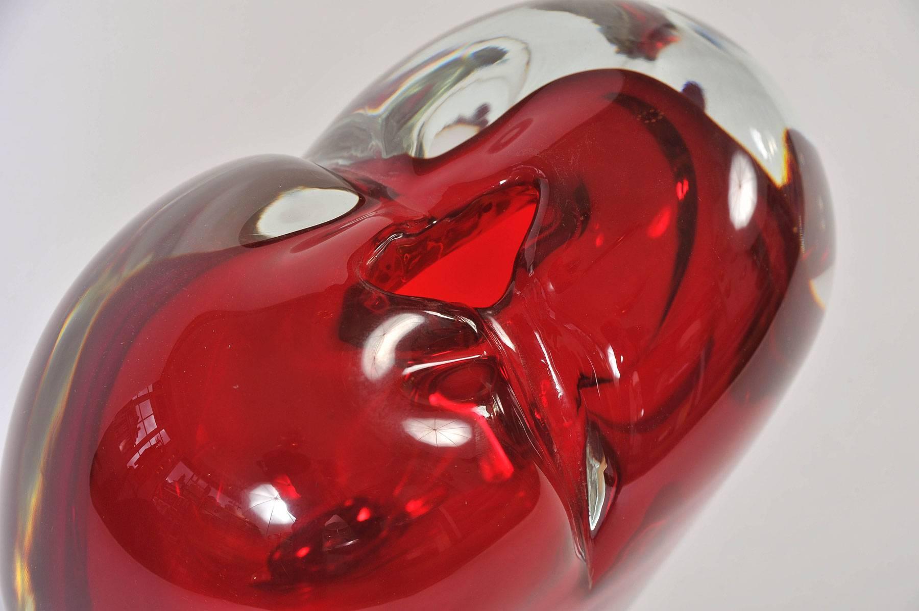 Mid-Century Modern Large Red Italian Murano Heart Vase