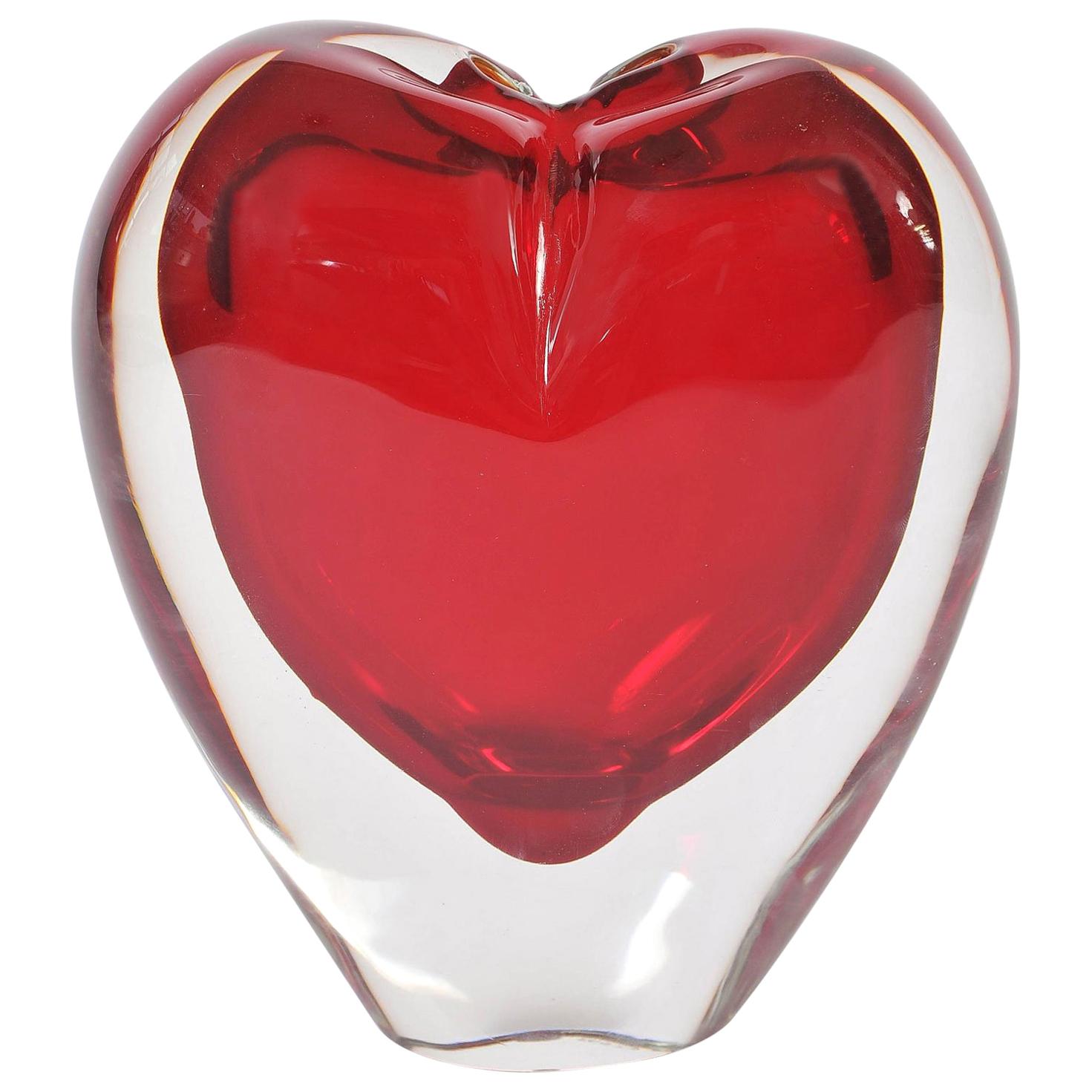 Large Red Italian Murano Heart Vase