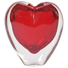 Large Red Italian Murano Heart Vase