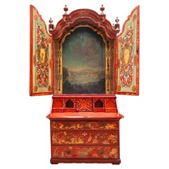 Antique Large Red Jappaned Bureau Cabinet