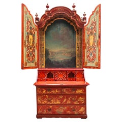 Large Red Jappaned Bureau Cabinet