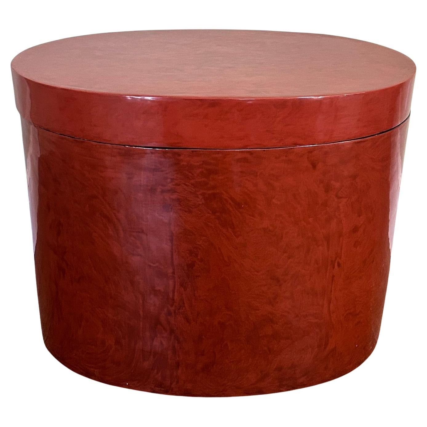 Large Red Lacquer Asian Box / Side Table For Sale