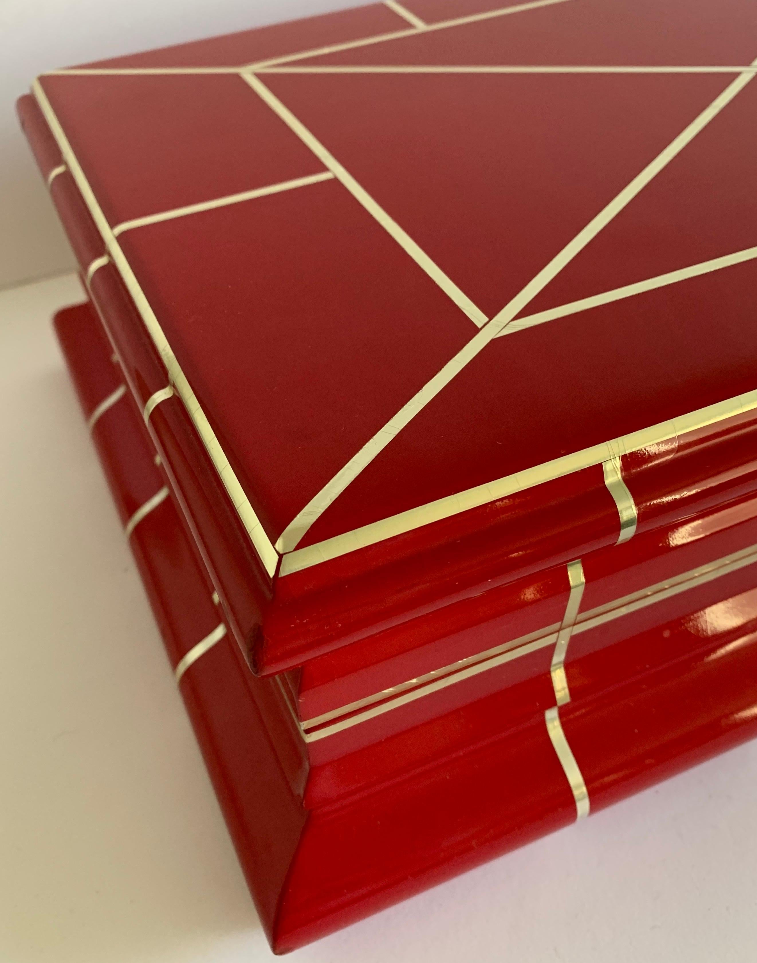 Mid-Century Modern Red Lacquer Box Attributed to Karl Springer