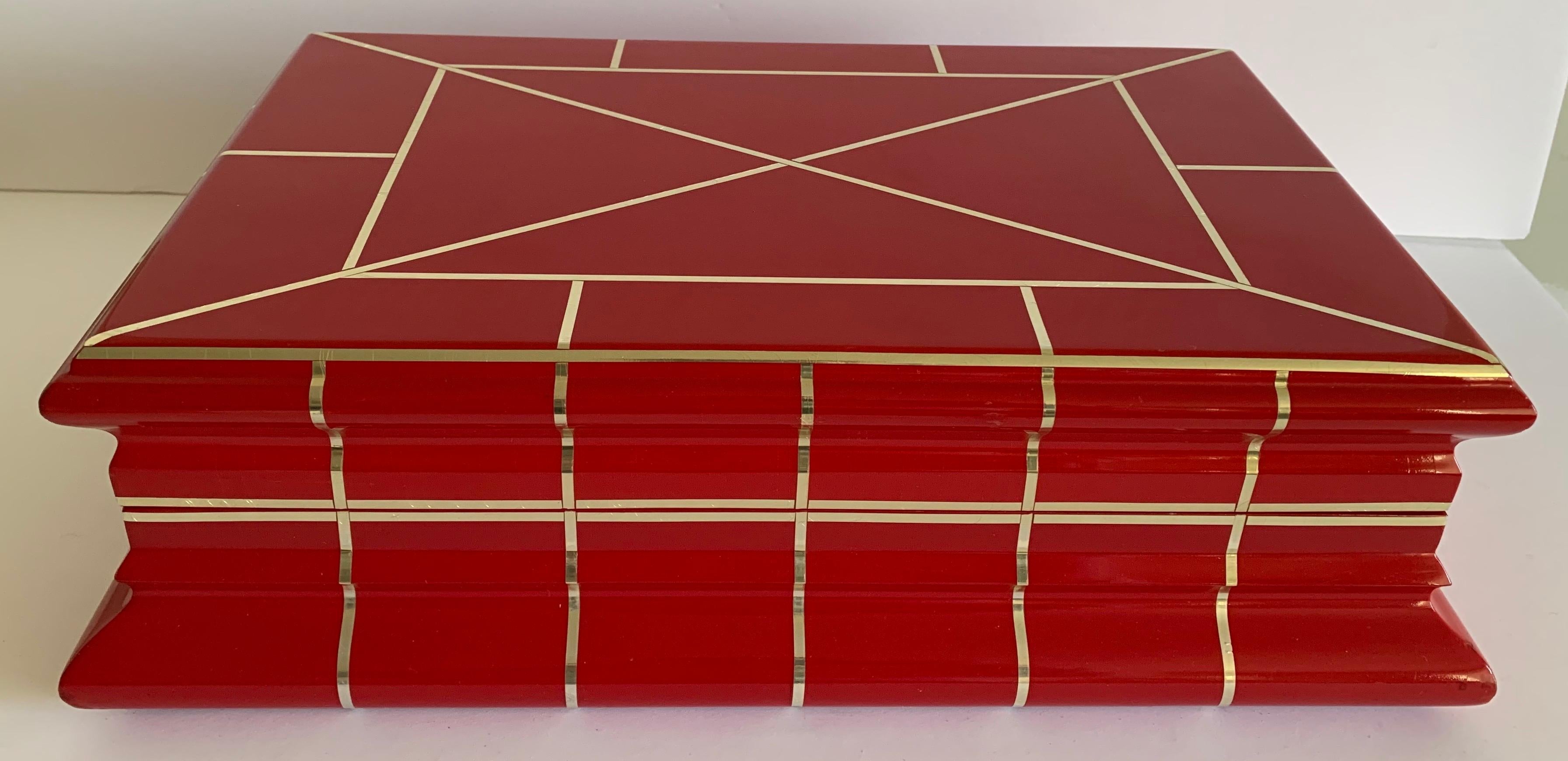 Red Lacquer Box Attributed to Karl Springer In Good Condition In Stamford, CT