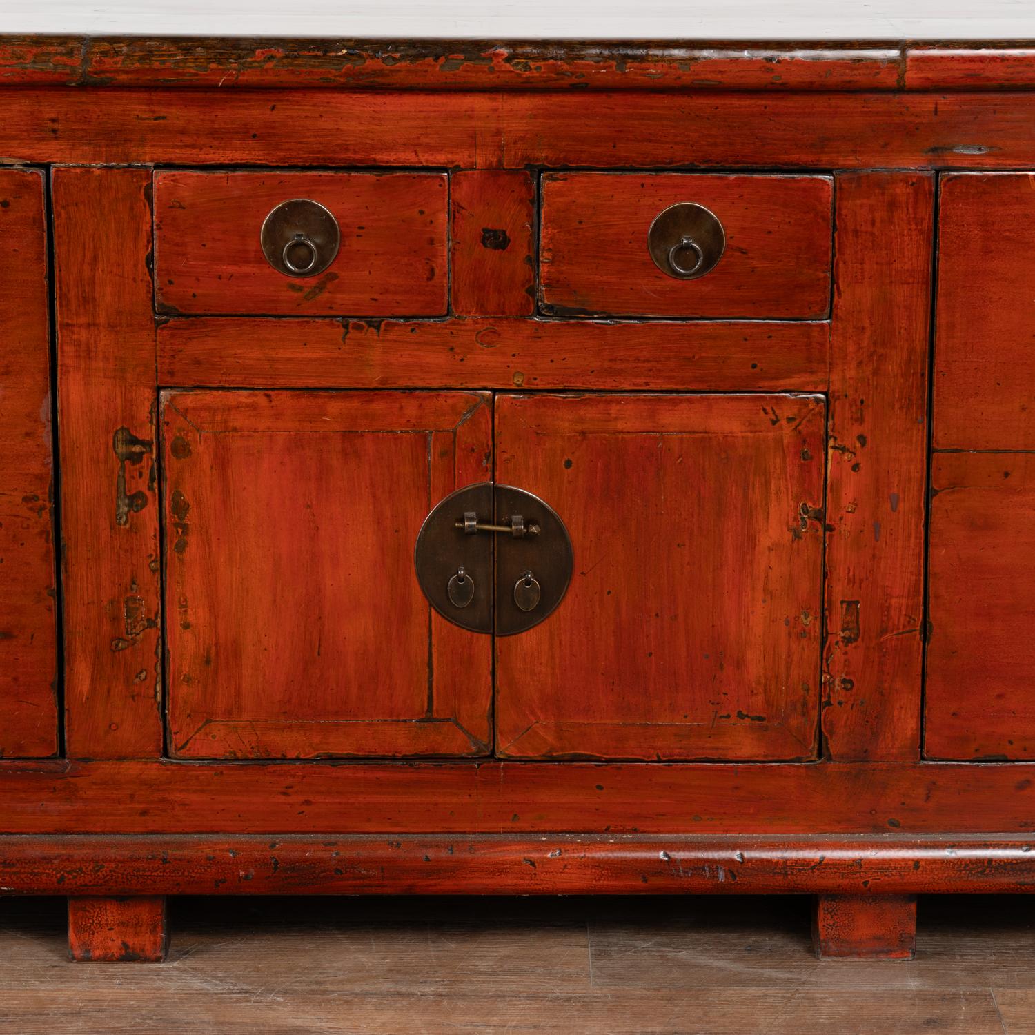 Large Red Lacquer Chinese Sideboard Console, circa 1860-80 5