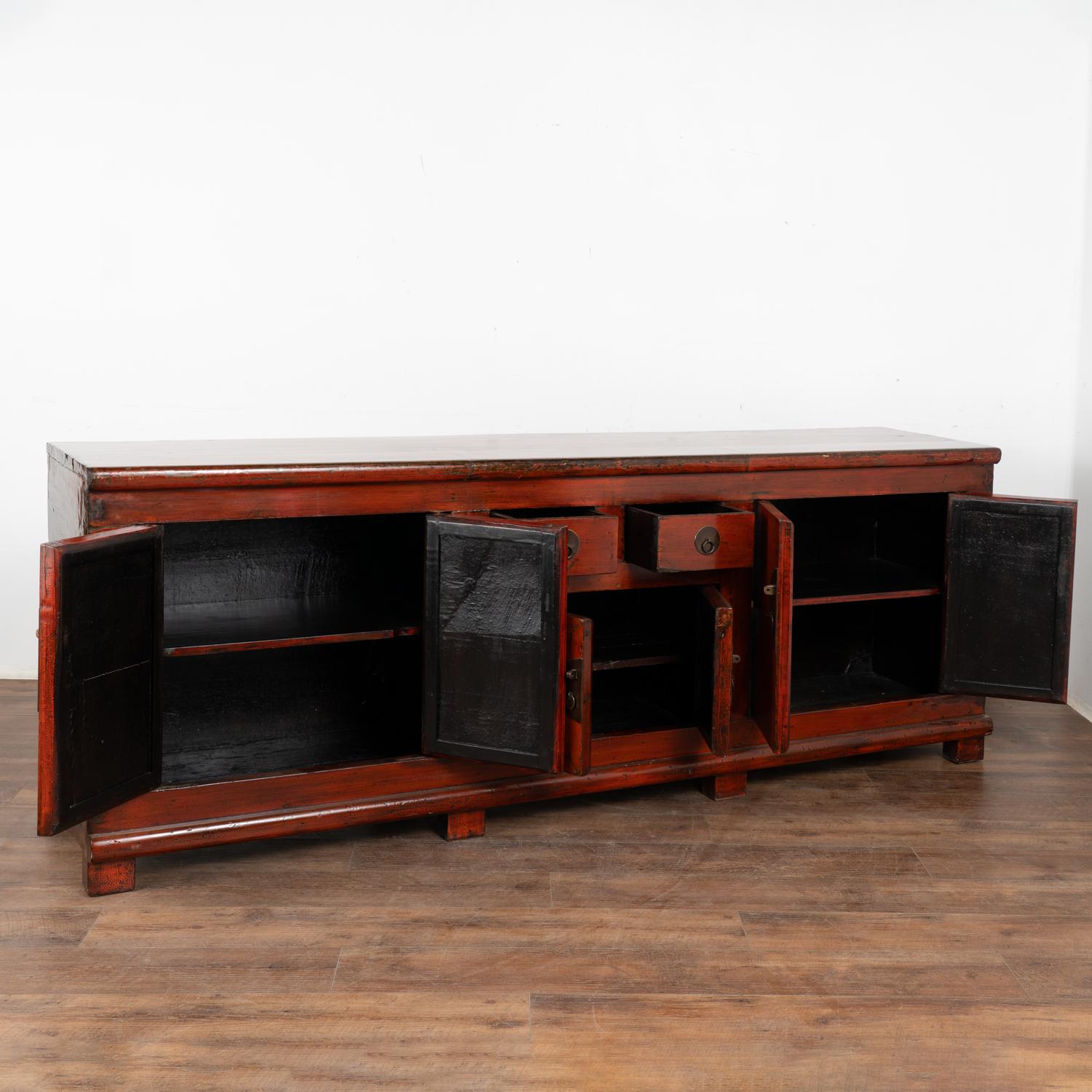 Ming Large Red Lacquer Chinese Sideboard Console, circa 1860-80