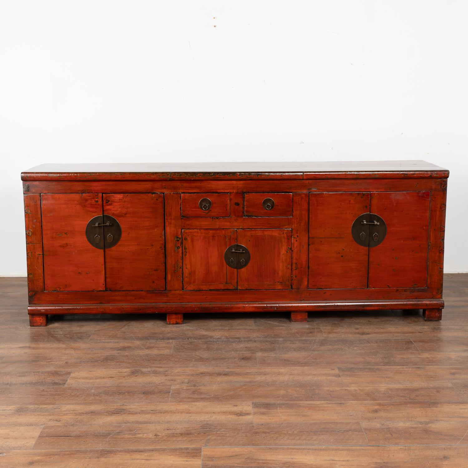 Large Red Lacquer Chinese Sideboard Console, circa 1860-80 In Good Condition In Round Top, TX