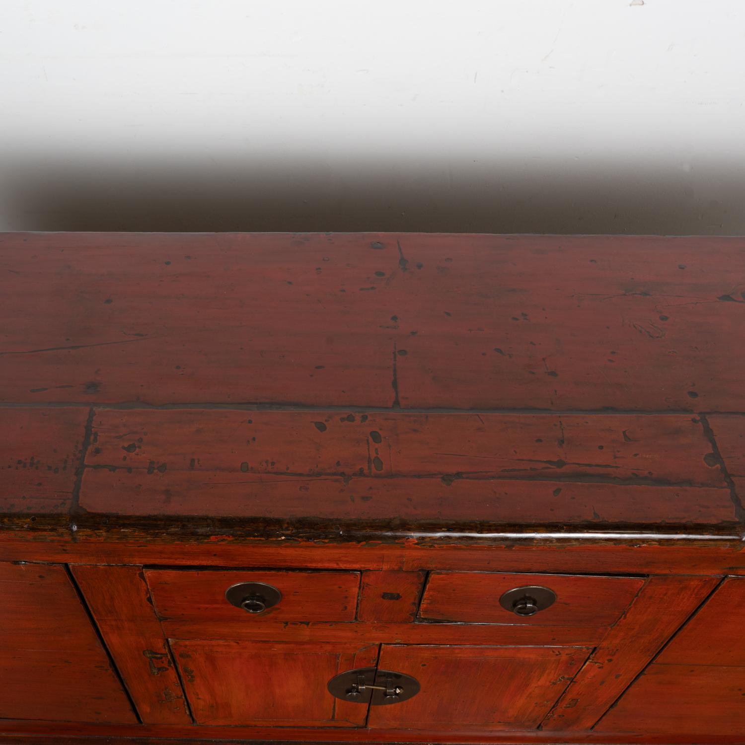Large Red Lacquer Chinese Sideboard Console, circa 1860-80 2