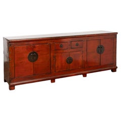 Antique Large Red Lacquer Chinese Sideboard Console, circa 1860-80