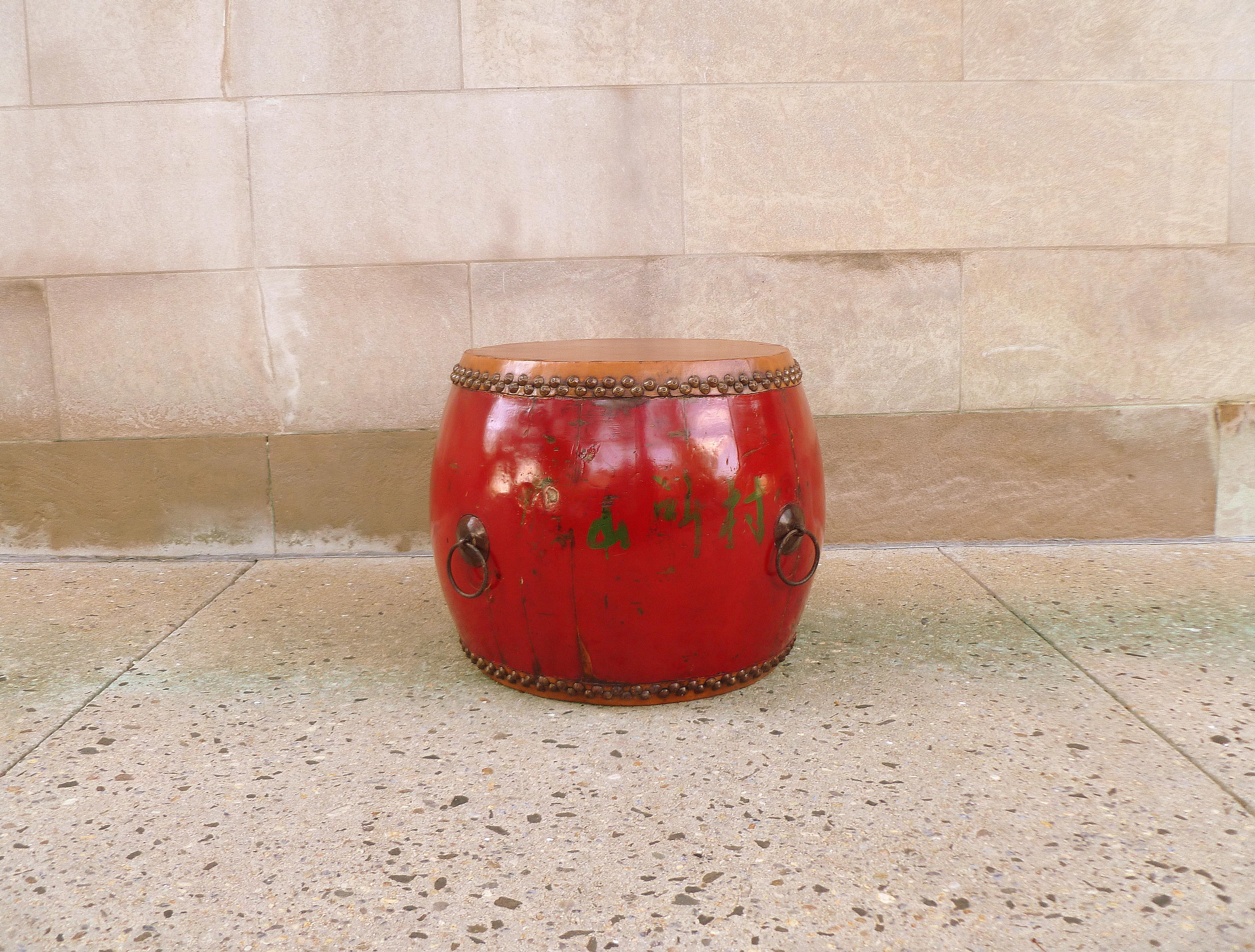 Polished Large Red Lacquer Drum For Sale