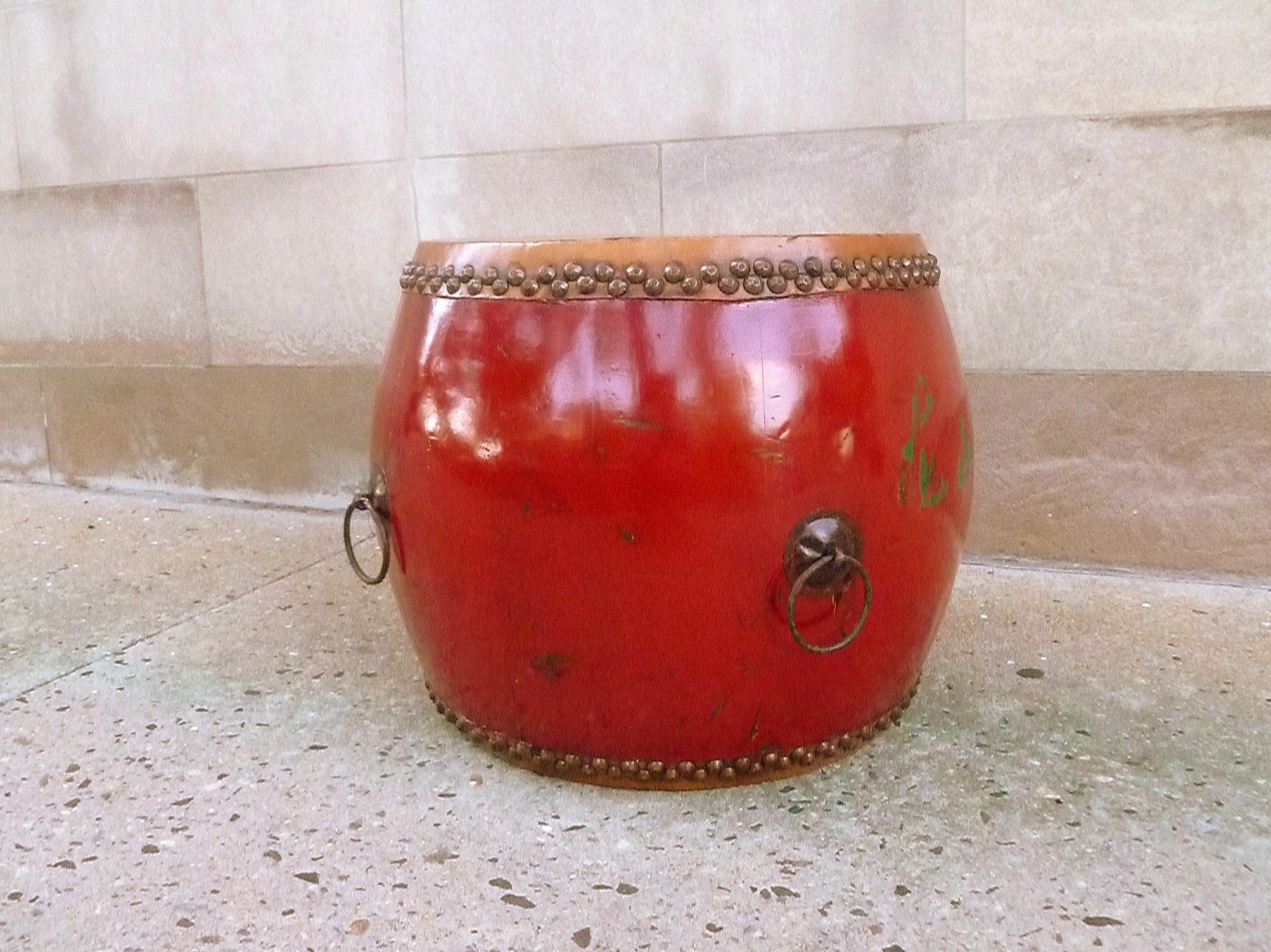 Early 20th Century Large Red Lacquer Drum For Sale