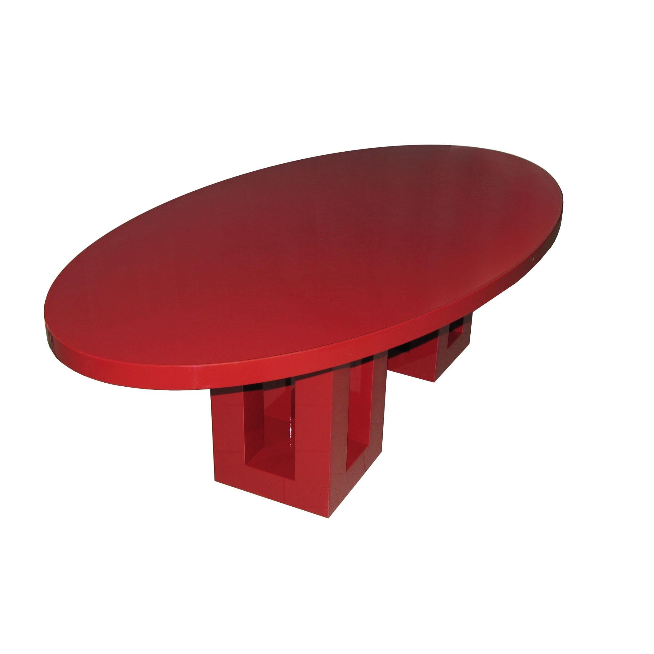 Large Red Lacquer Oval Dinning Table. 8 Feet, Francois Champsaur, France 1990s In Excellent Condition For Sale In Bochum, NRW