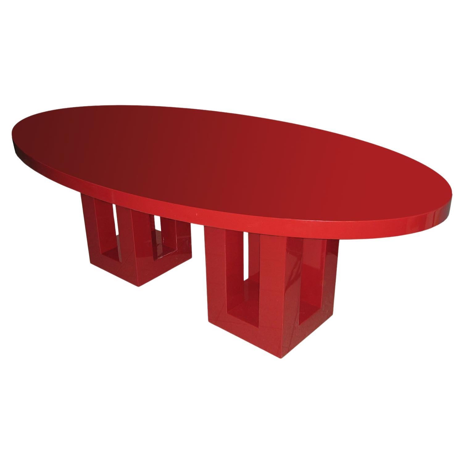 Large Red Lacquer Oval Dinning Table. 8 Feet, Francois Champsaur, France 1990s For Sale