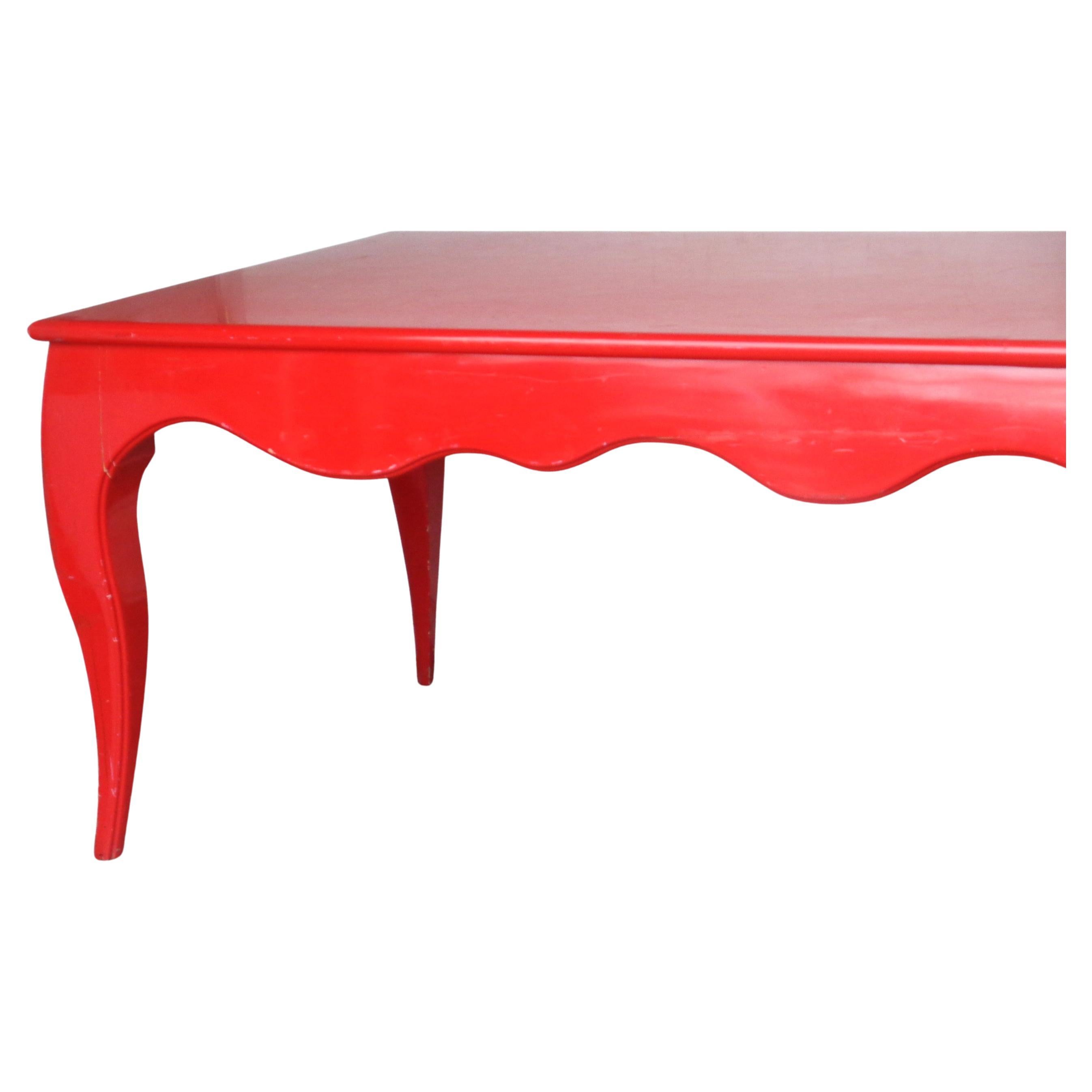 Large Red Lacquered Scallop Design Table style of Jean-Michel Frank, Circa 1970 For Sale 4