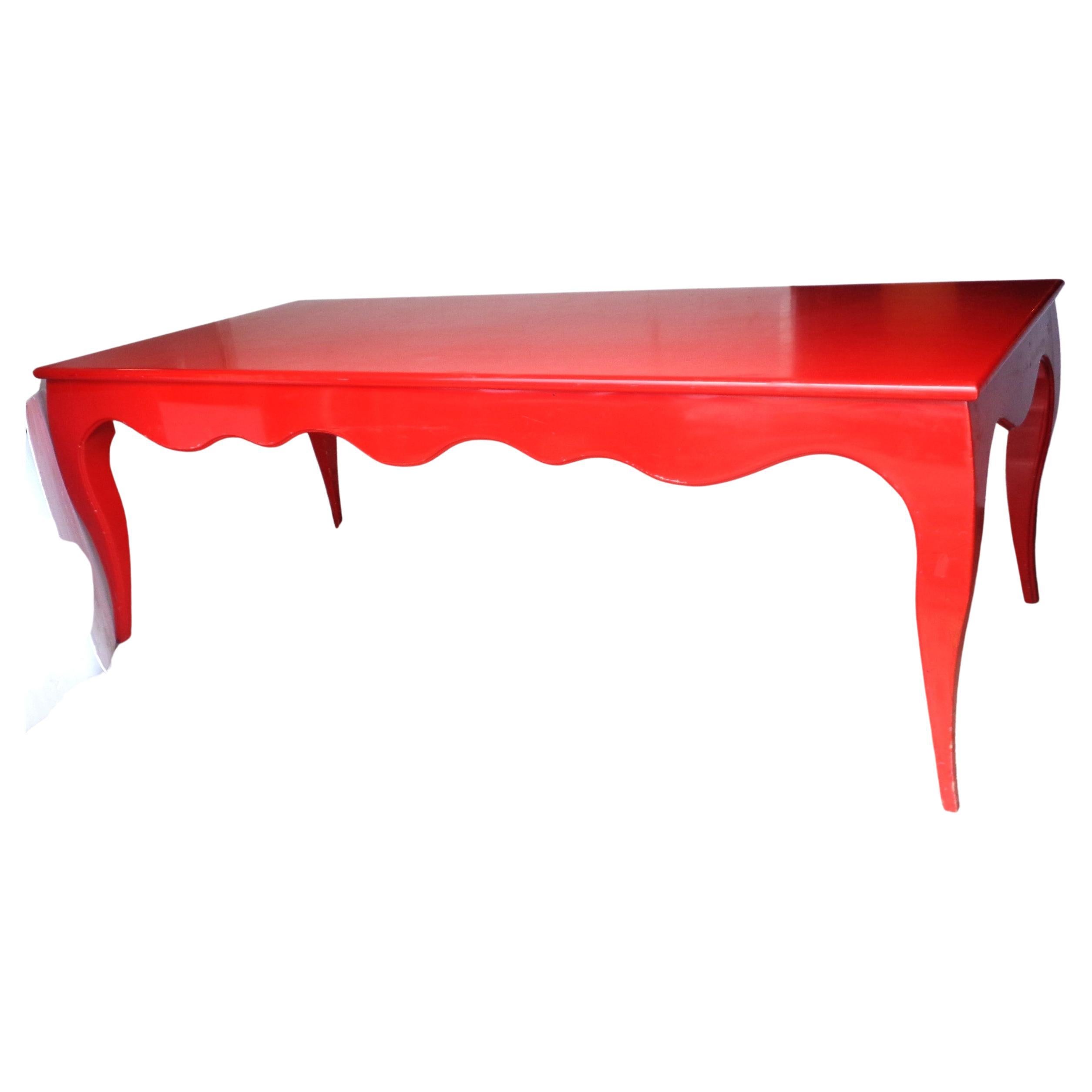 Large Red Lacquered Scallop Design Table style of Jean-Michel Frank, Circa 1970 For Sale 5