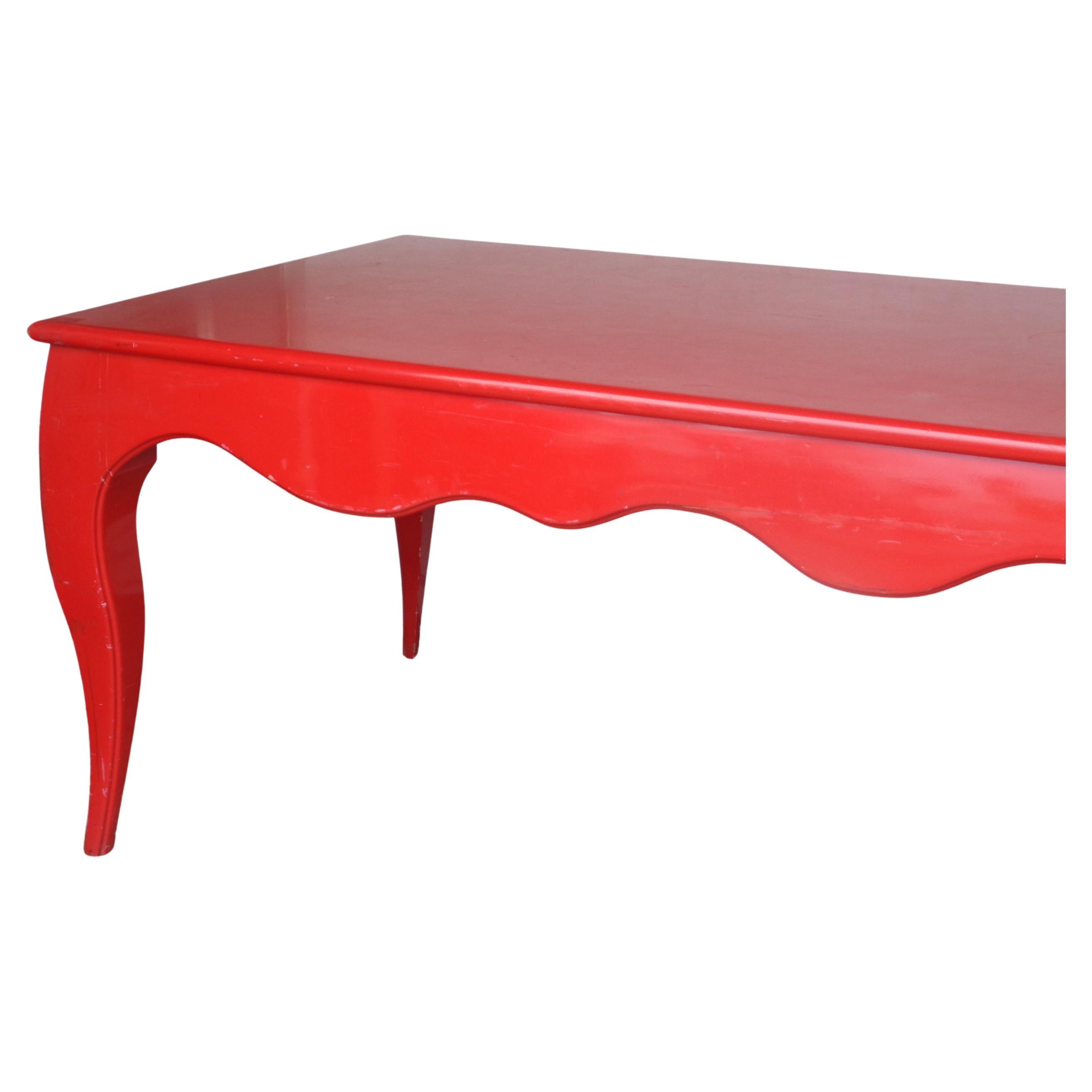 Louis XV Large Red Lacquered Scallop Design Table style of Jean-Michel Frank, Circa 1970 For Sale