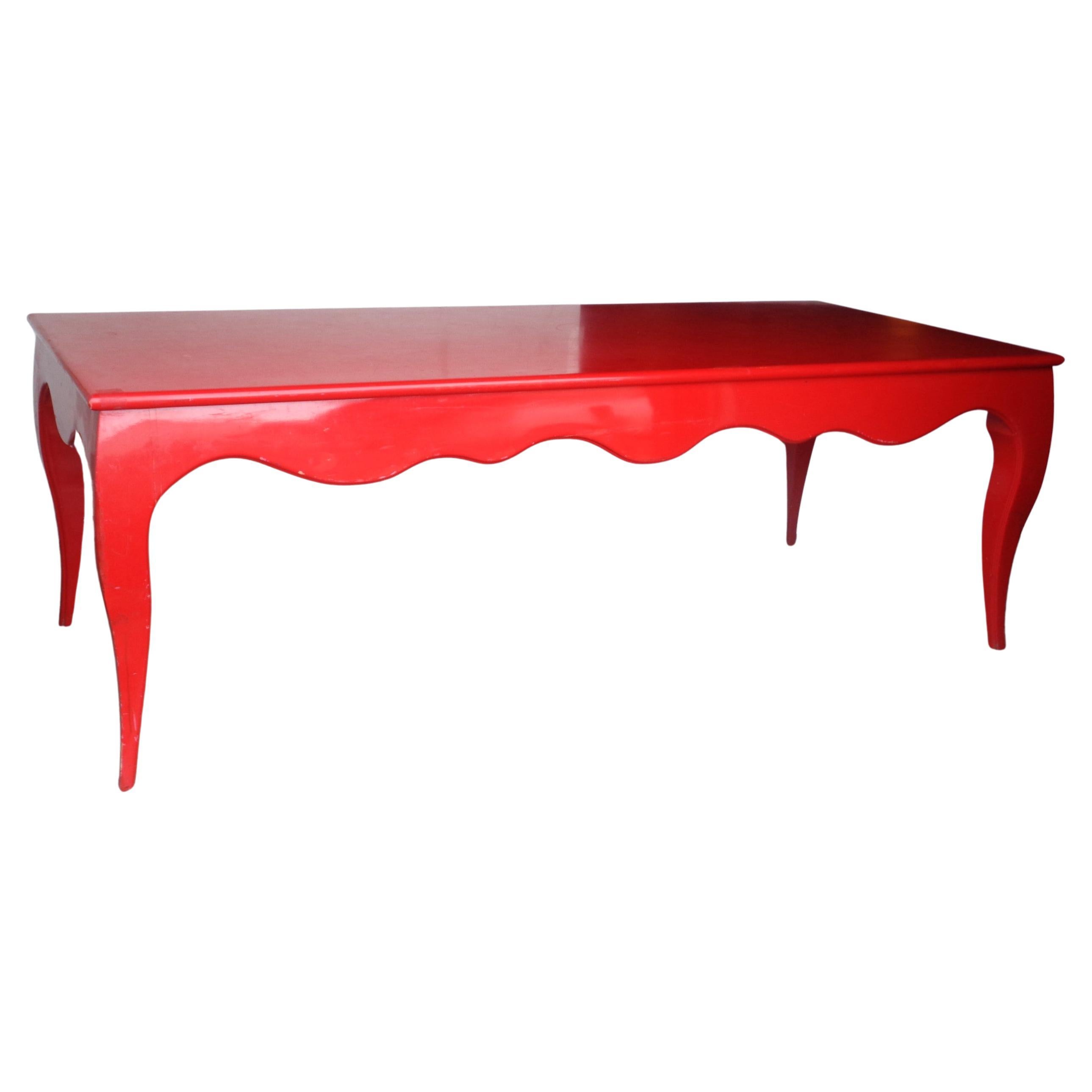 Large Red Lacquered Scallop Design Table style of Jean-Michel Frank, Circa 1970 In Good Condition For Sale In Rochester, NY