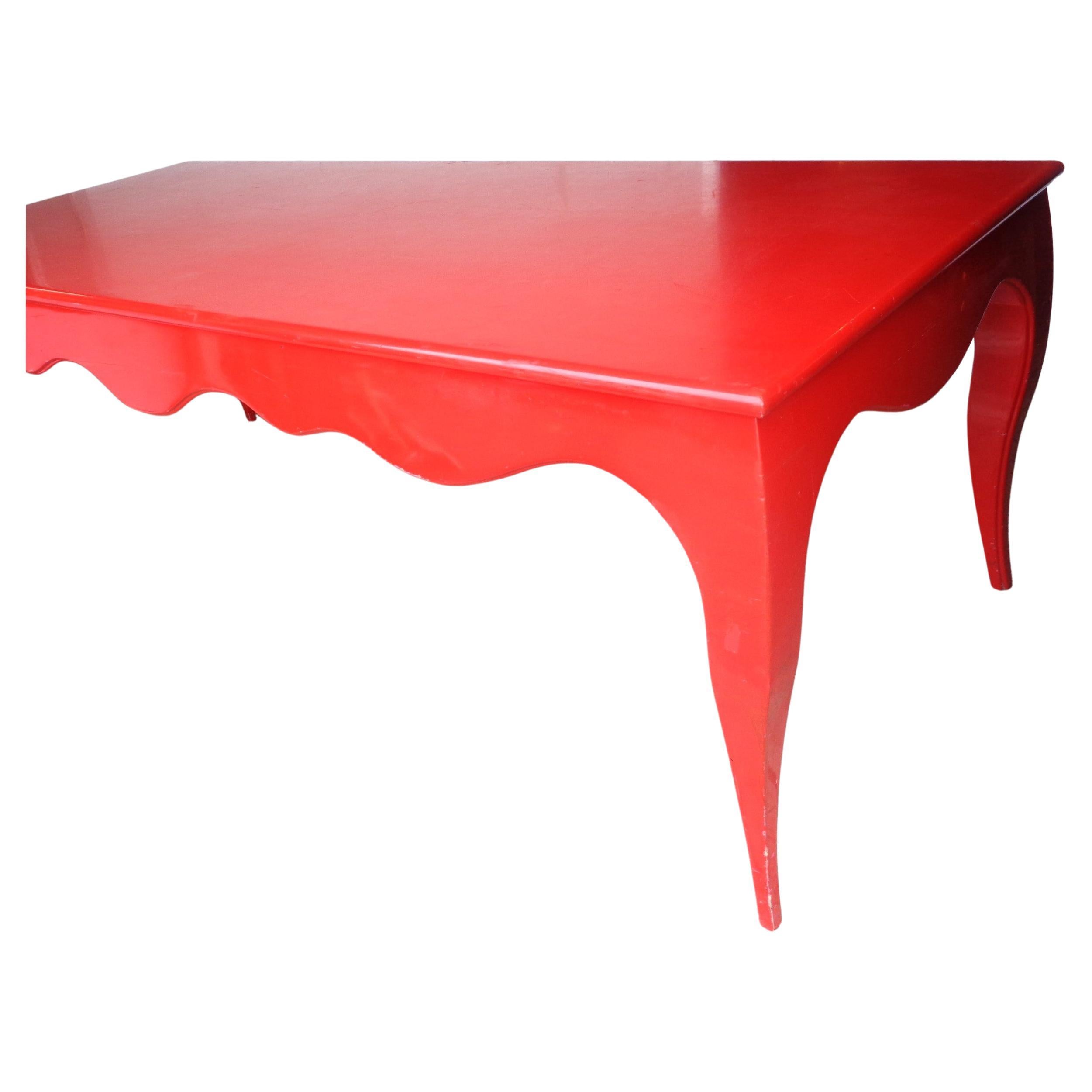 20th Century Large Red Lacquered Scallop Design Table style of Jean-Michel Frank, Circa 1970 For Sale