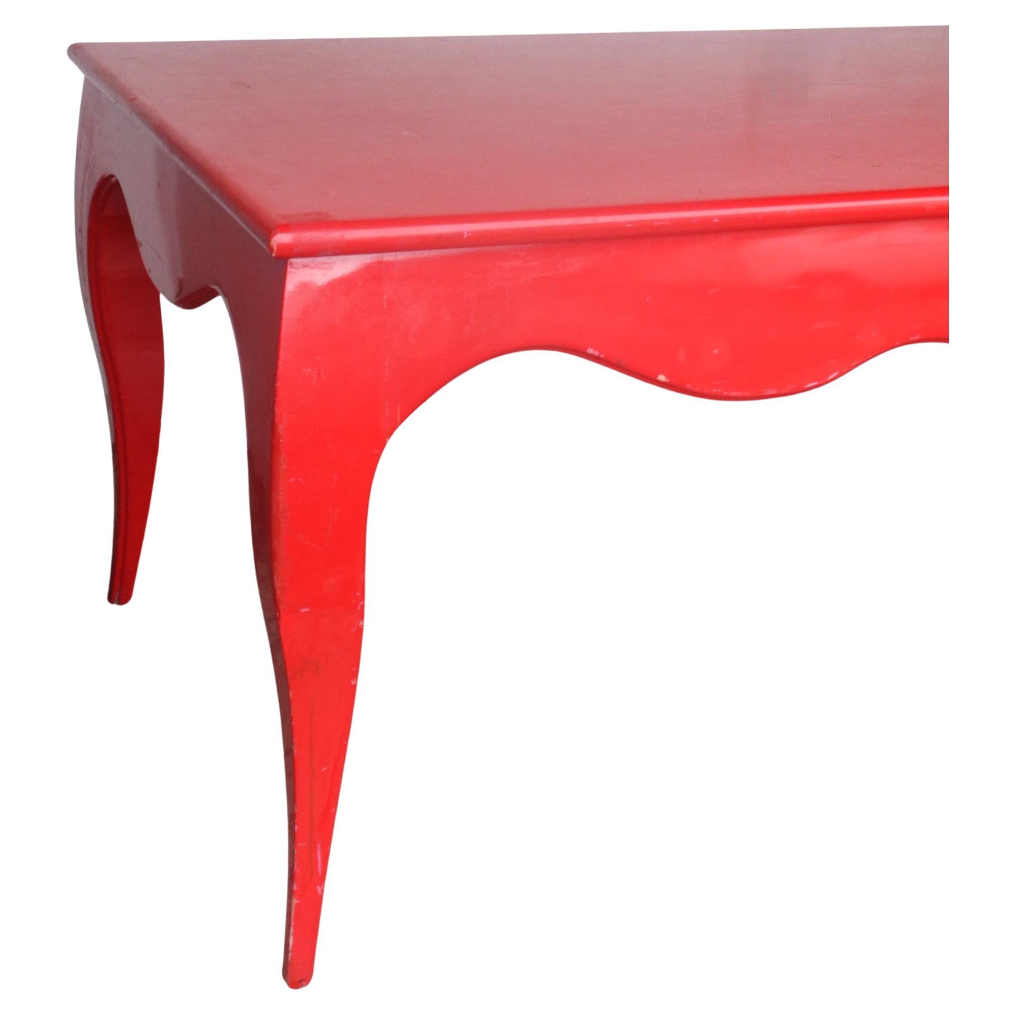 Wood Large Red Lacquered Scallop Design Table style of Jean-Michel Frank, Circa 1970 For Sale