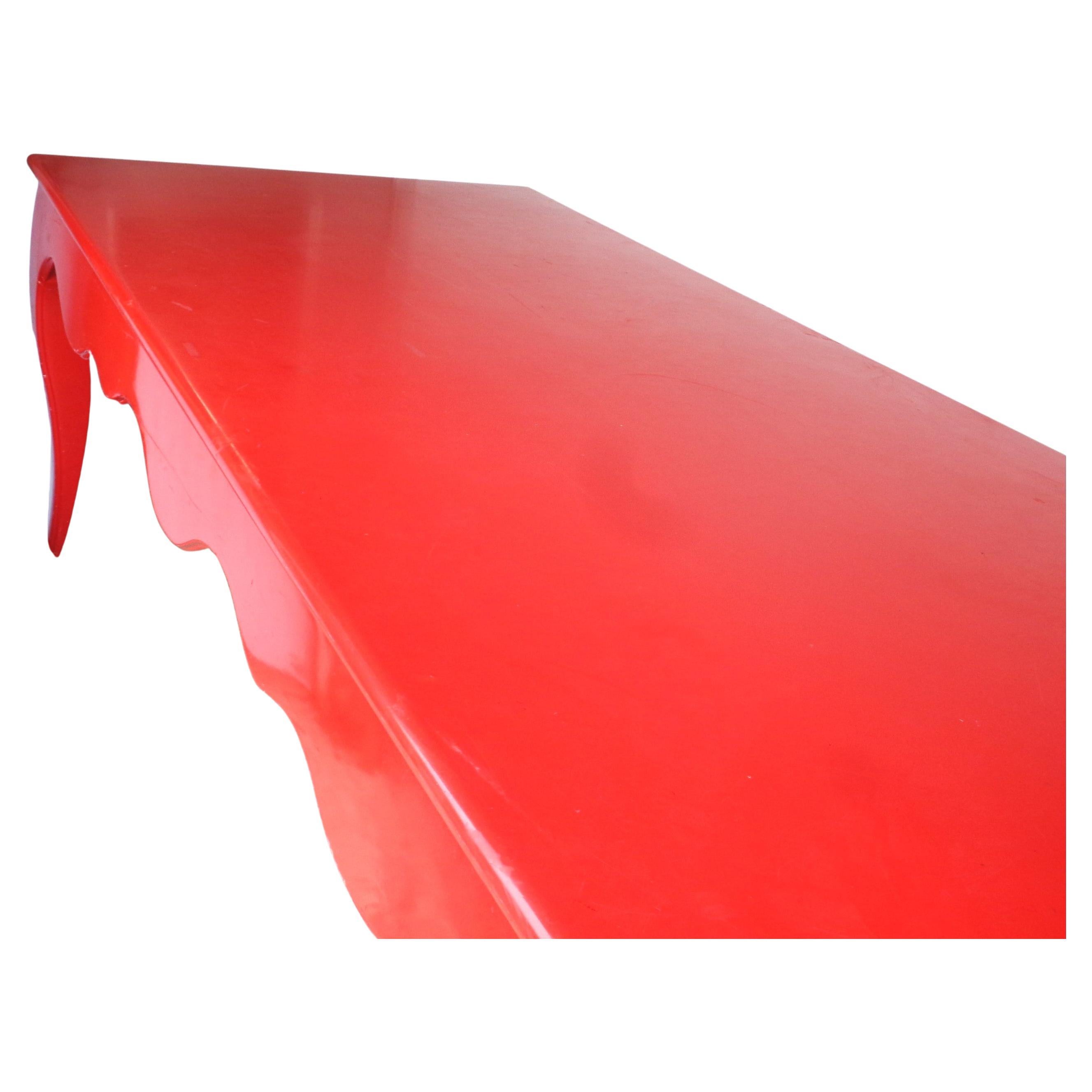Large Red Lacquered Scallop Design Table style of Jean-Michel Frank, Circa 1970 For Sale 1