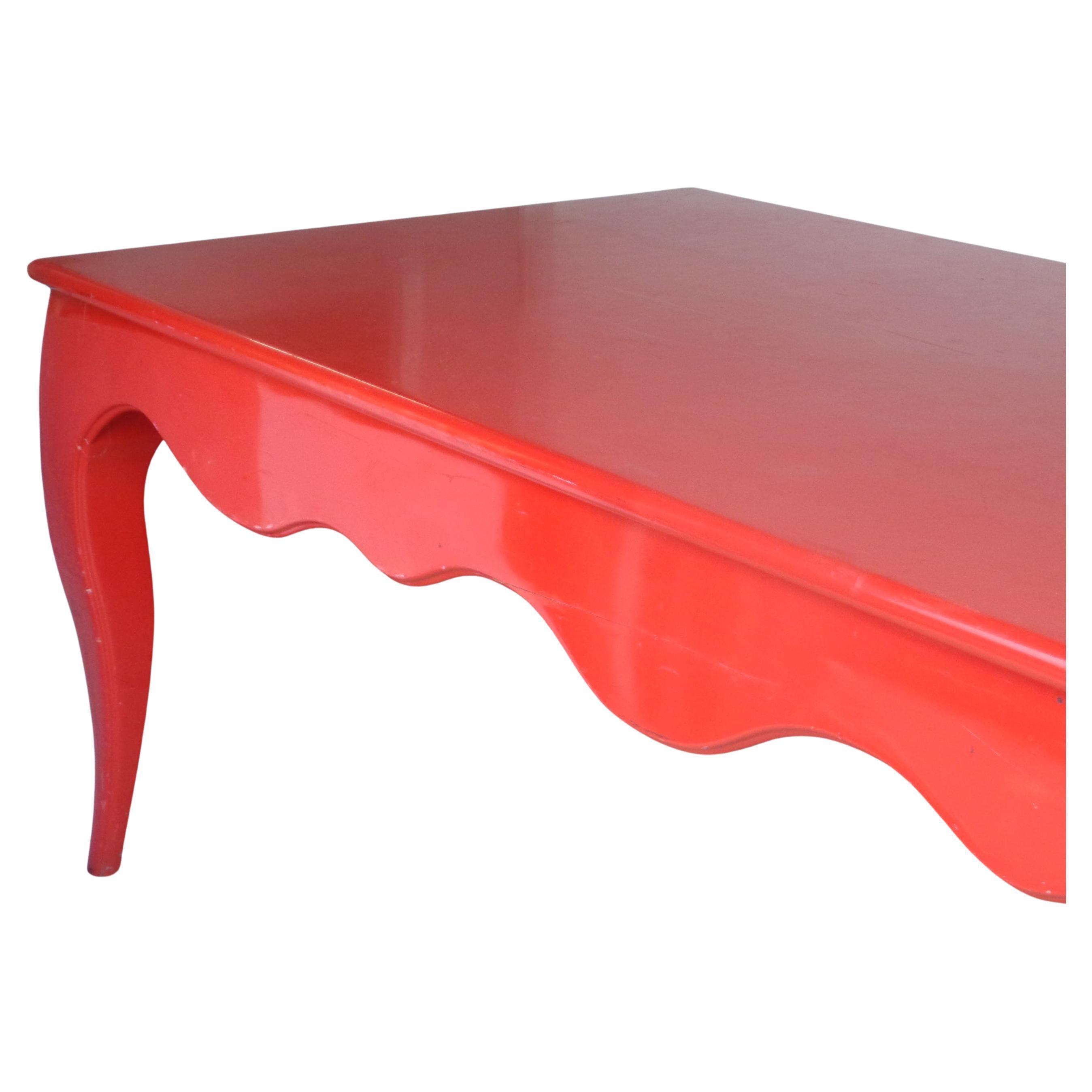Large Red Lacquered Scallop Design Table style of Jean-Michel Frank, Circa 1970 For Sale 2
