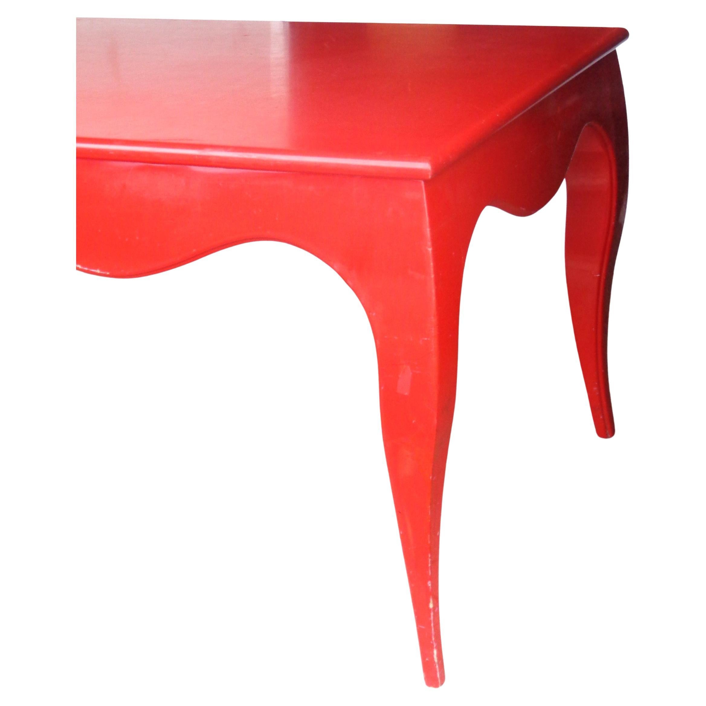 Large Red Lacquered Scallop Design Table style of Jean-Michel Frank, Circa 1970 For Sale 3