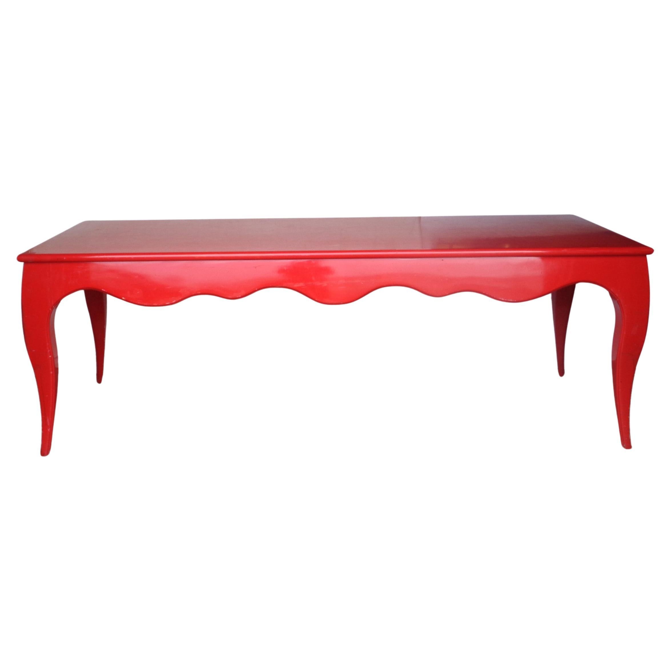 Large Red Lacquered Scallop Design Table style of Jean-Michel Frank, Circa 1970 For Sale