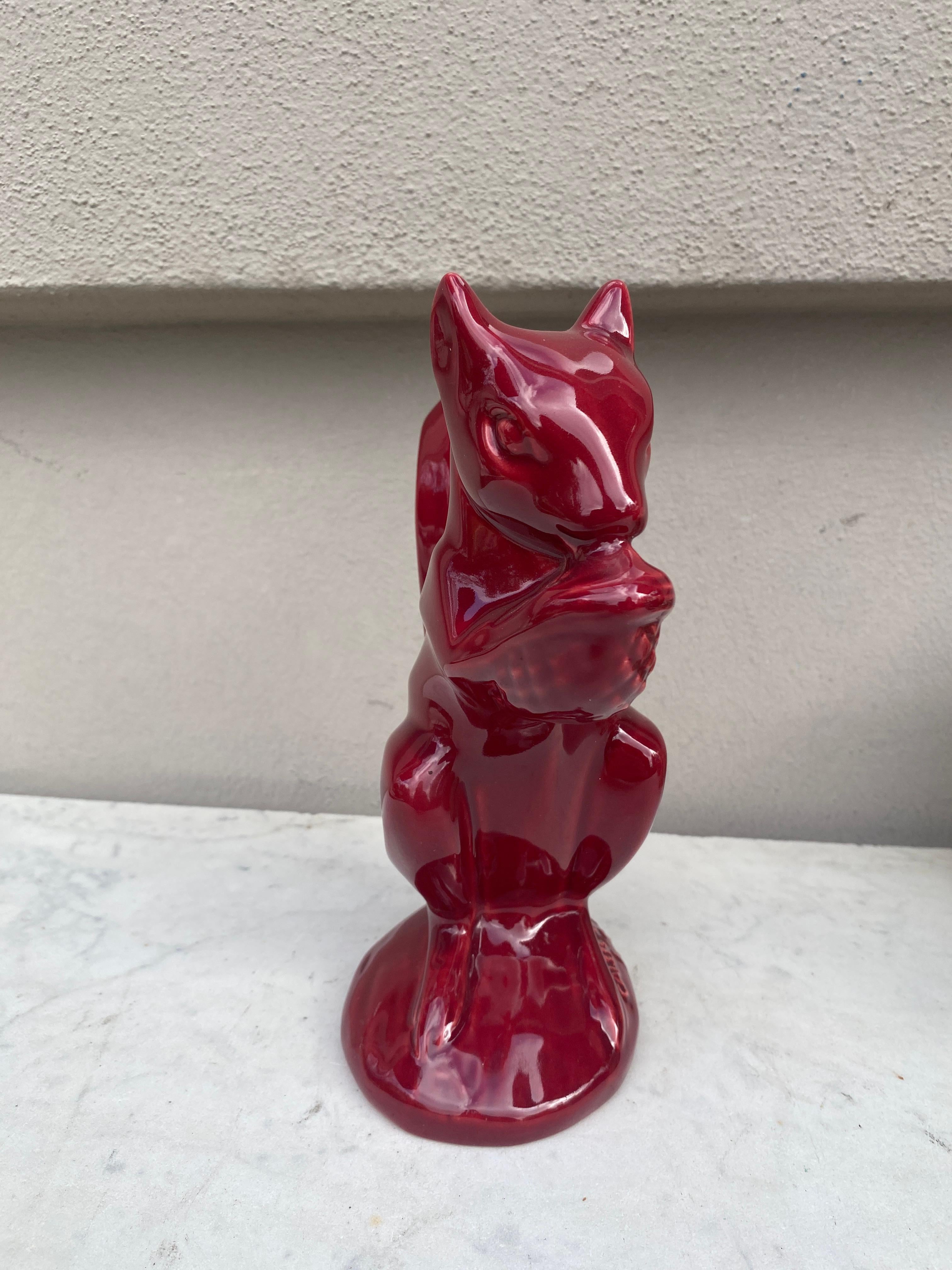 French Large Red Majolica Money Bank Squirrel Circa 1950 For Sale