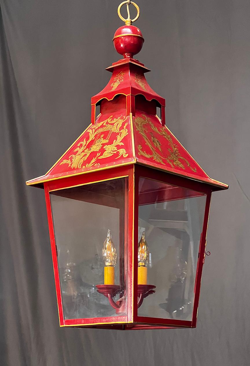 Living large. this one of a kind, rich asian red lantern would cool up just about any room. ( I see it in a kitchen.)
4 x 60 warm LED bulbs included.
